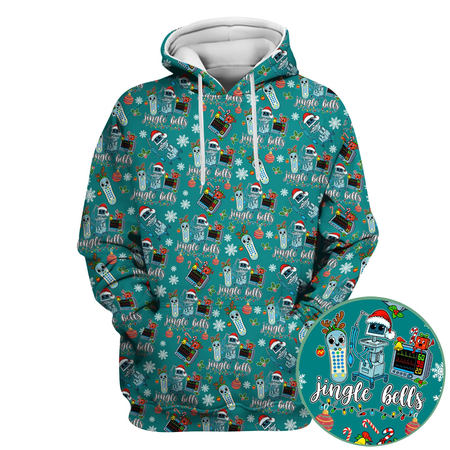 Jingle Bells Christmas Scrub Top - Funny Xmas Scrubs for Nurses - Breathable Fabrics Nursing Uniform for RN CNA LPN
