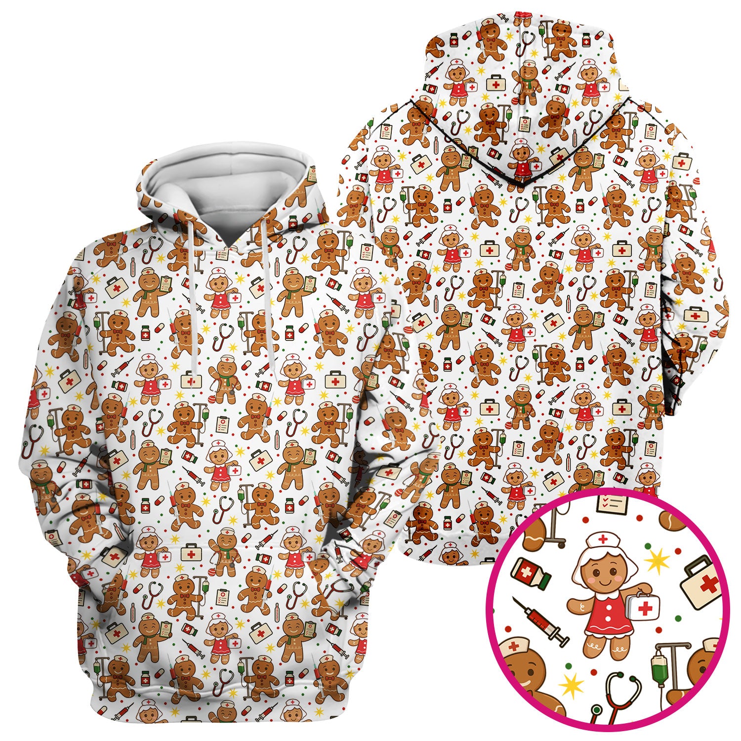 Gingerbread Christmas Nurse Scrub Top - Cute Holiday Cookie Pattern Shirt for Women - Funny Festive Nursing Gift for RN LPN CNA