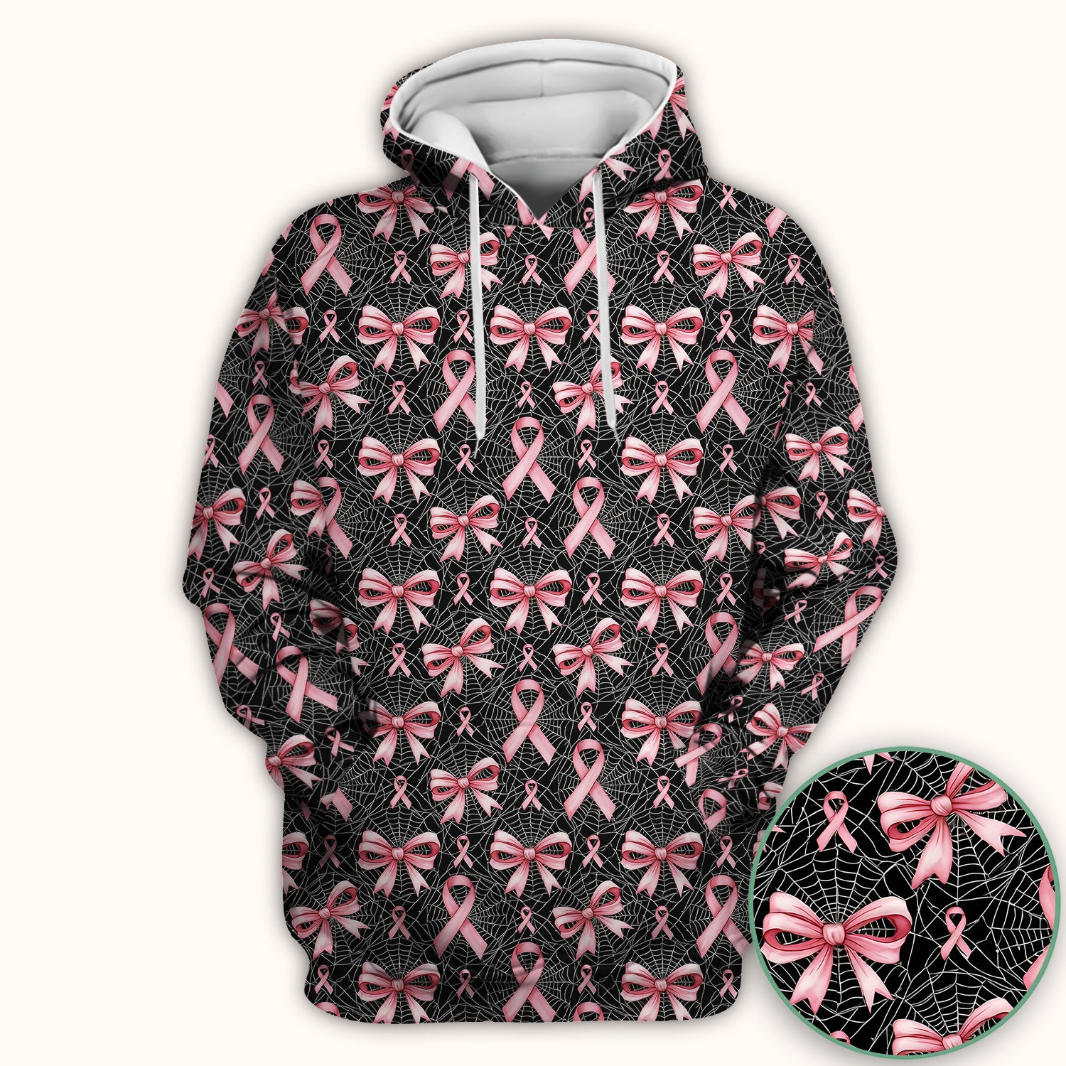 Pink Ribbon Pattern Scrub Top, Comfortable Scrubs for Nurses