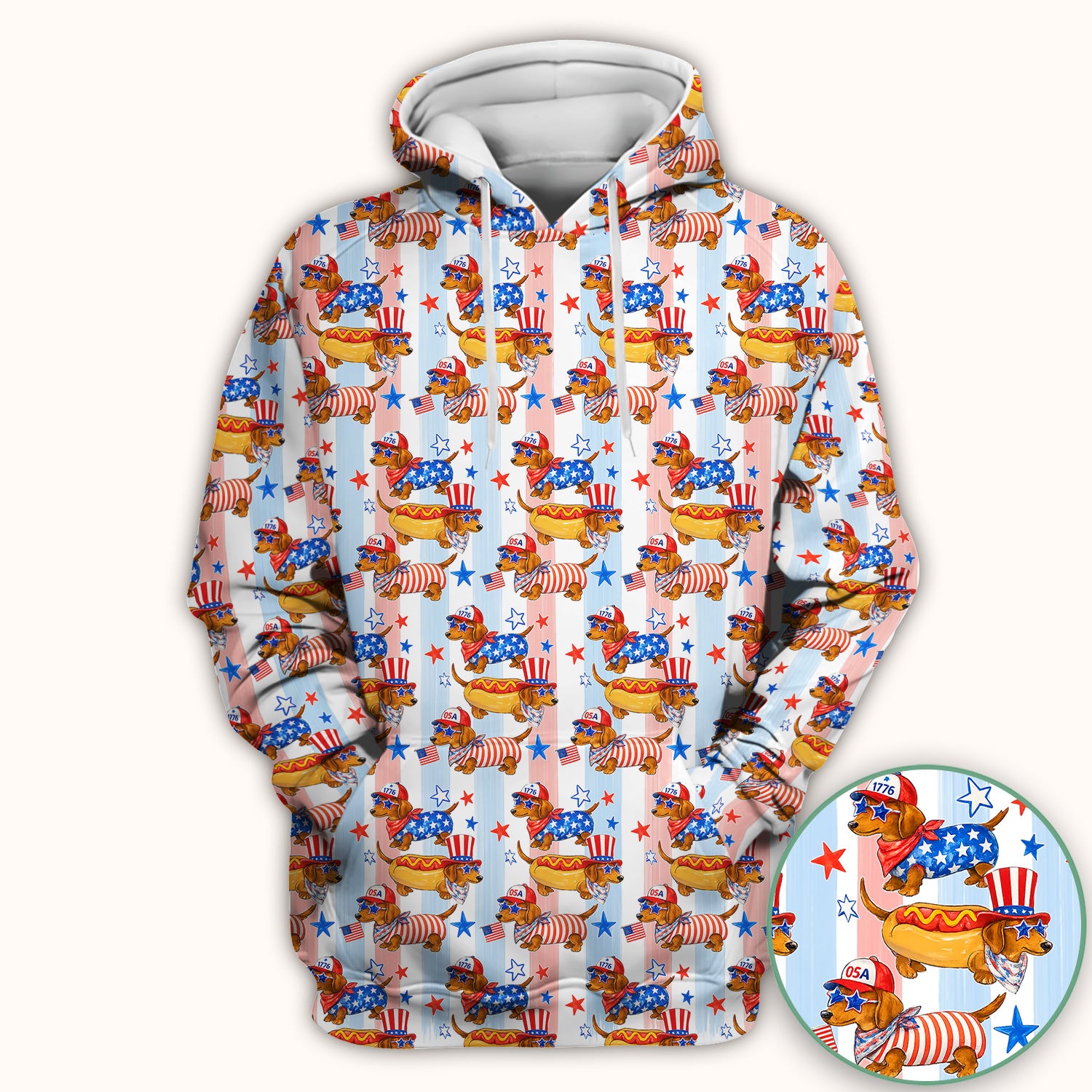 Fourth Of July Dachshund Pattern Scrub Top, Comfortable Scrubs for Nurses