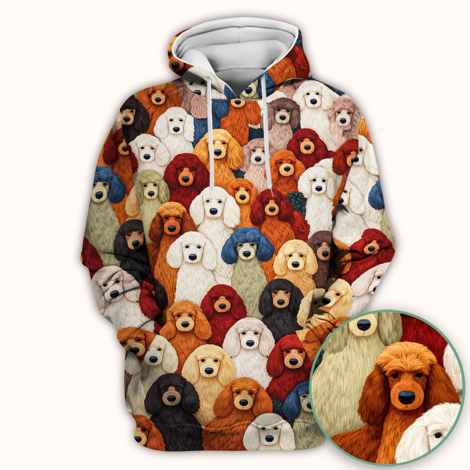 Multicolor Poodle Dog Pattern Scrub Top, Breathable Fabrics Nursing Uniform