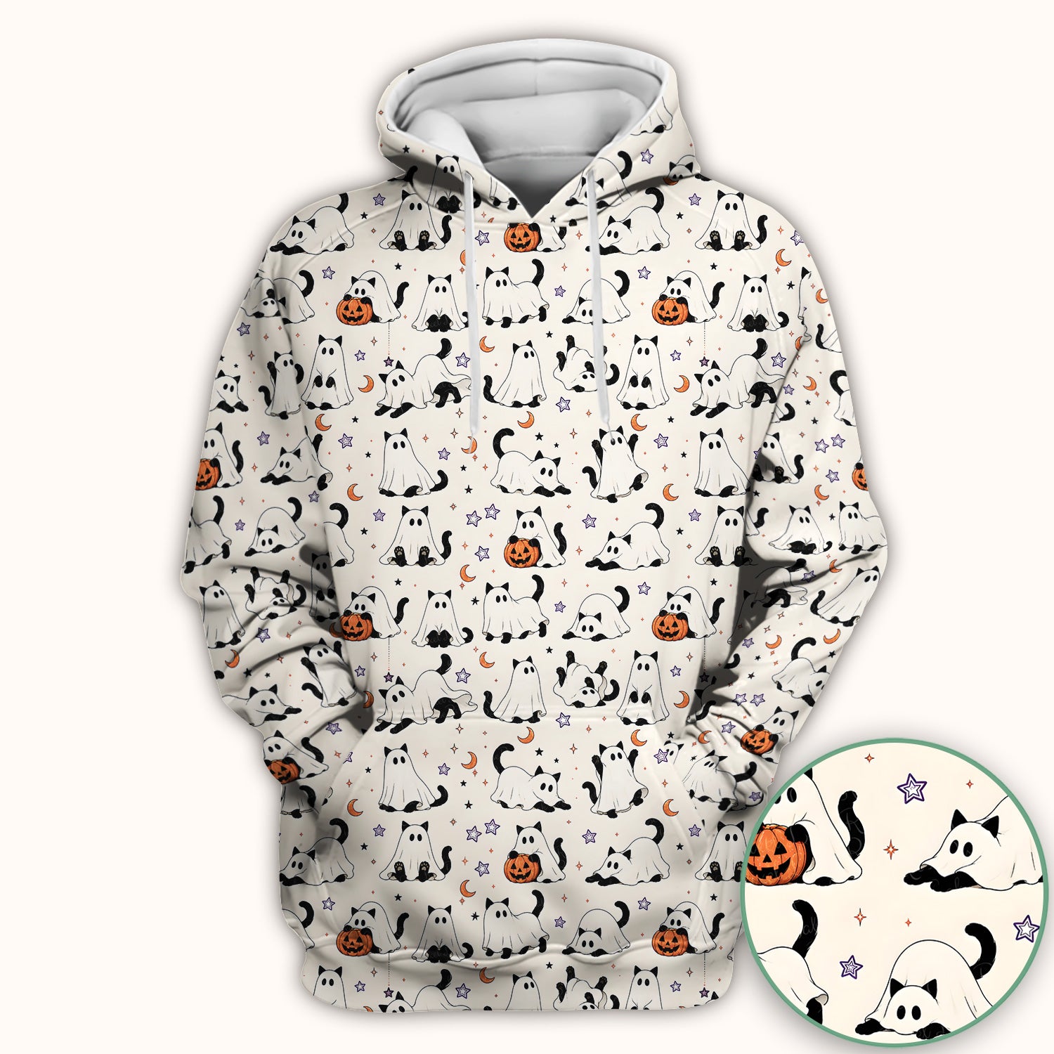 Halloween Ghost Cats And Pumpkins Scrub Top, Comfortable Scrubs for Nurses