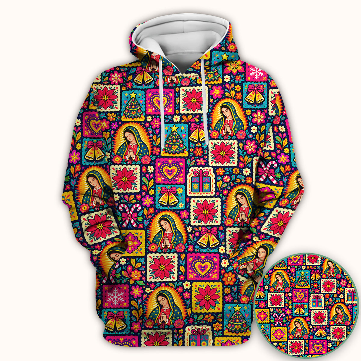 Our Lady of Guadalupe Christmas Folk Art Pattern Scrub Top, Comfortable Scrubs for Nurses