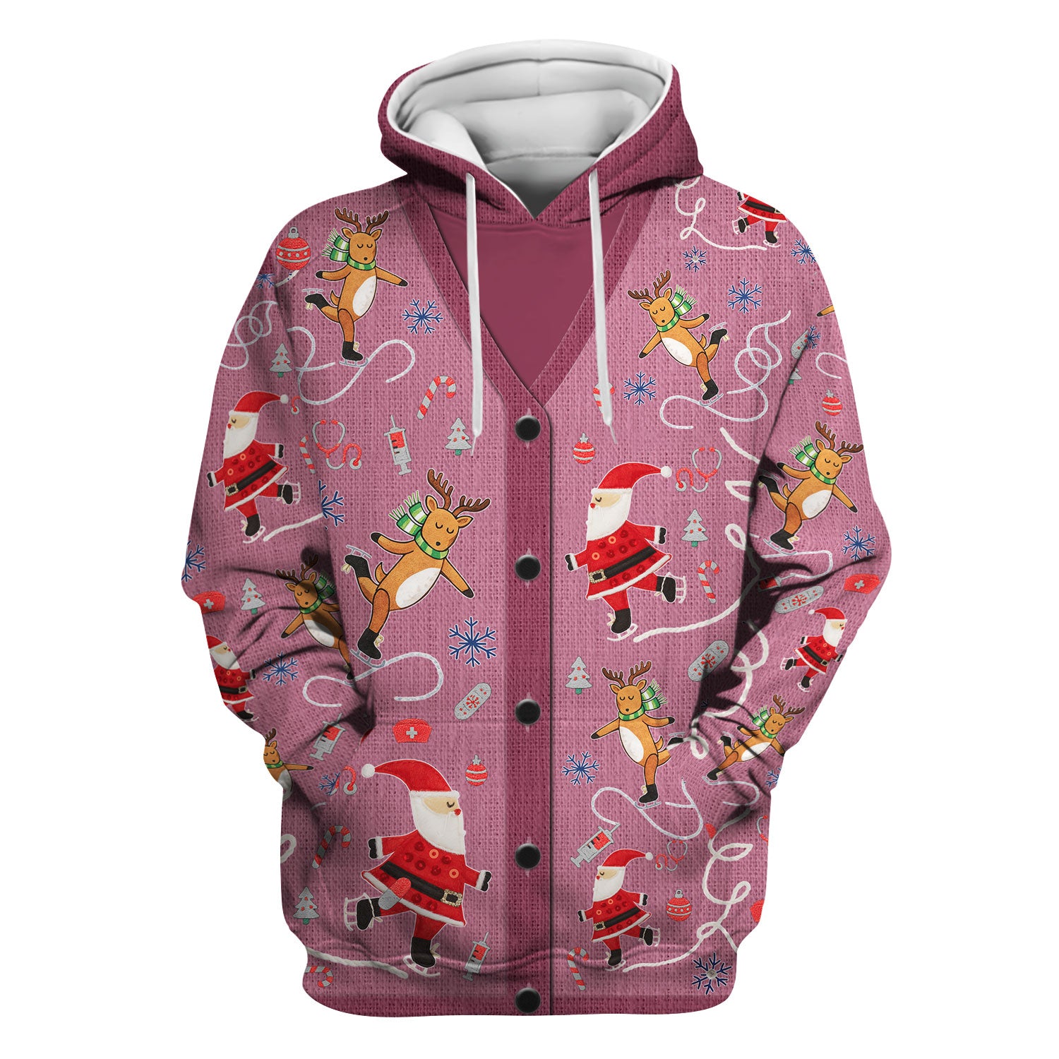 Christmas Reindeer Santa Nurse Scrub Top, Cute Holiday Medical Uniform Shirt for Women