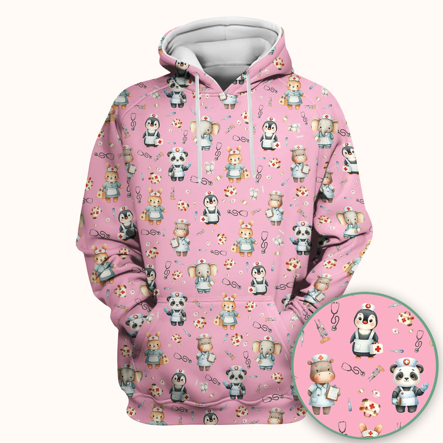 Cute Animal Scrub Top for Women - Panda Bunny Penguin Print Med Uniform - Comfortable Pastel Scrubs for Nurses