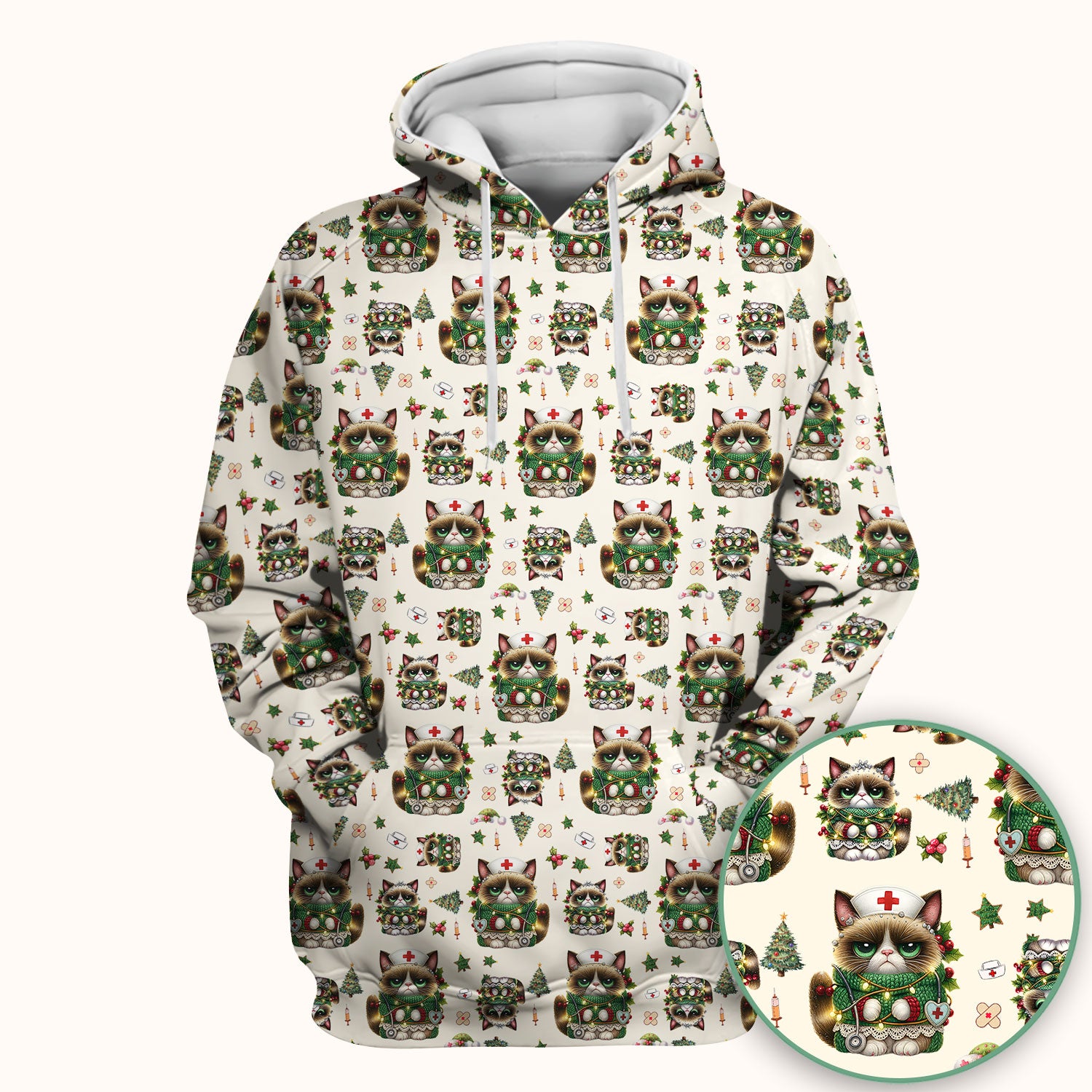 Christmas Nurse Scrub Top - Funny Cat Nursing Shirt - Cute Holiday Medical Uniform for Women RN LPN CNA