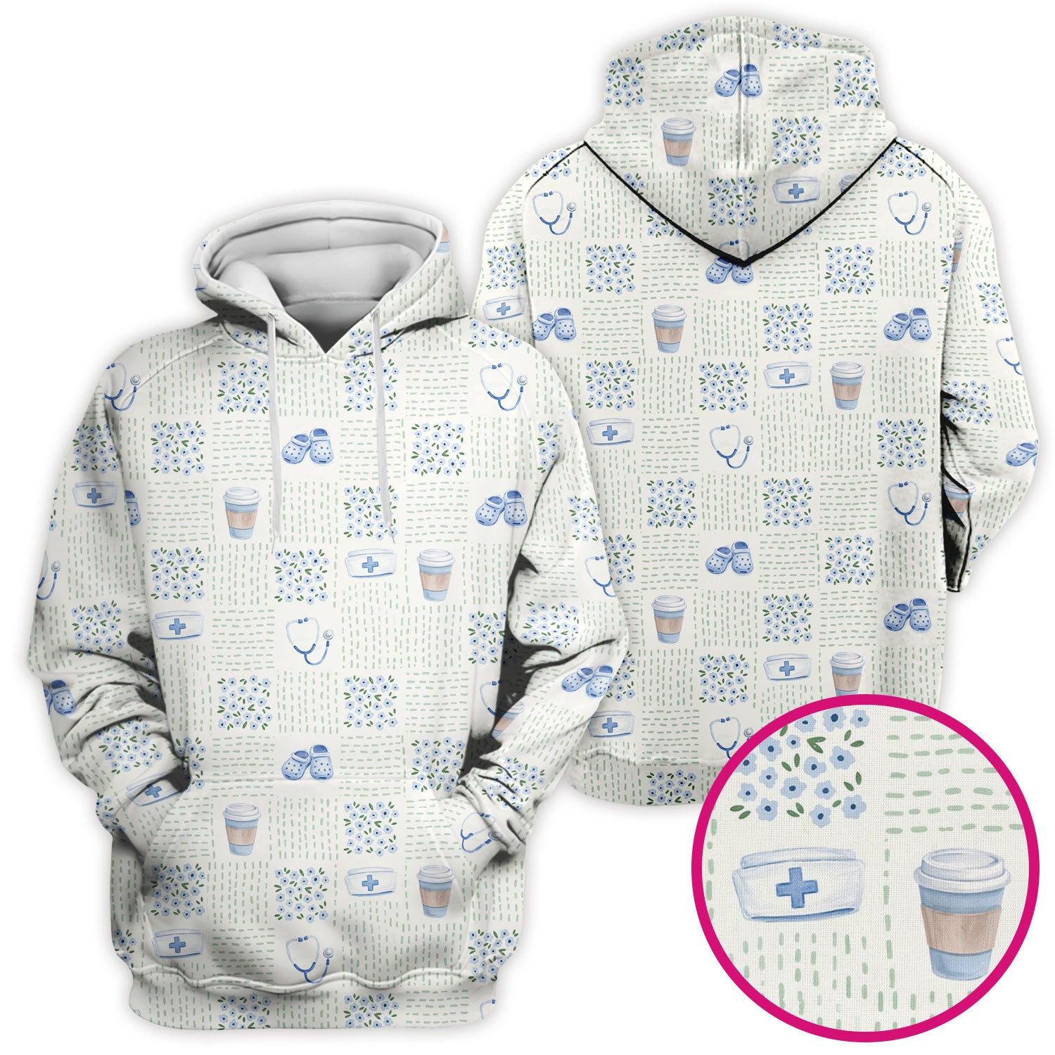Cute Medical Essentials Pattern Scrub Top, Comfortable Scrubs for Nurses