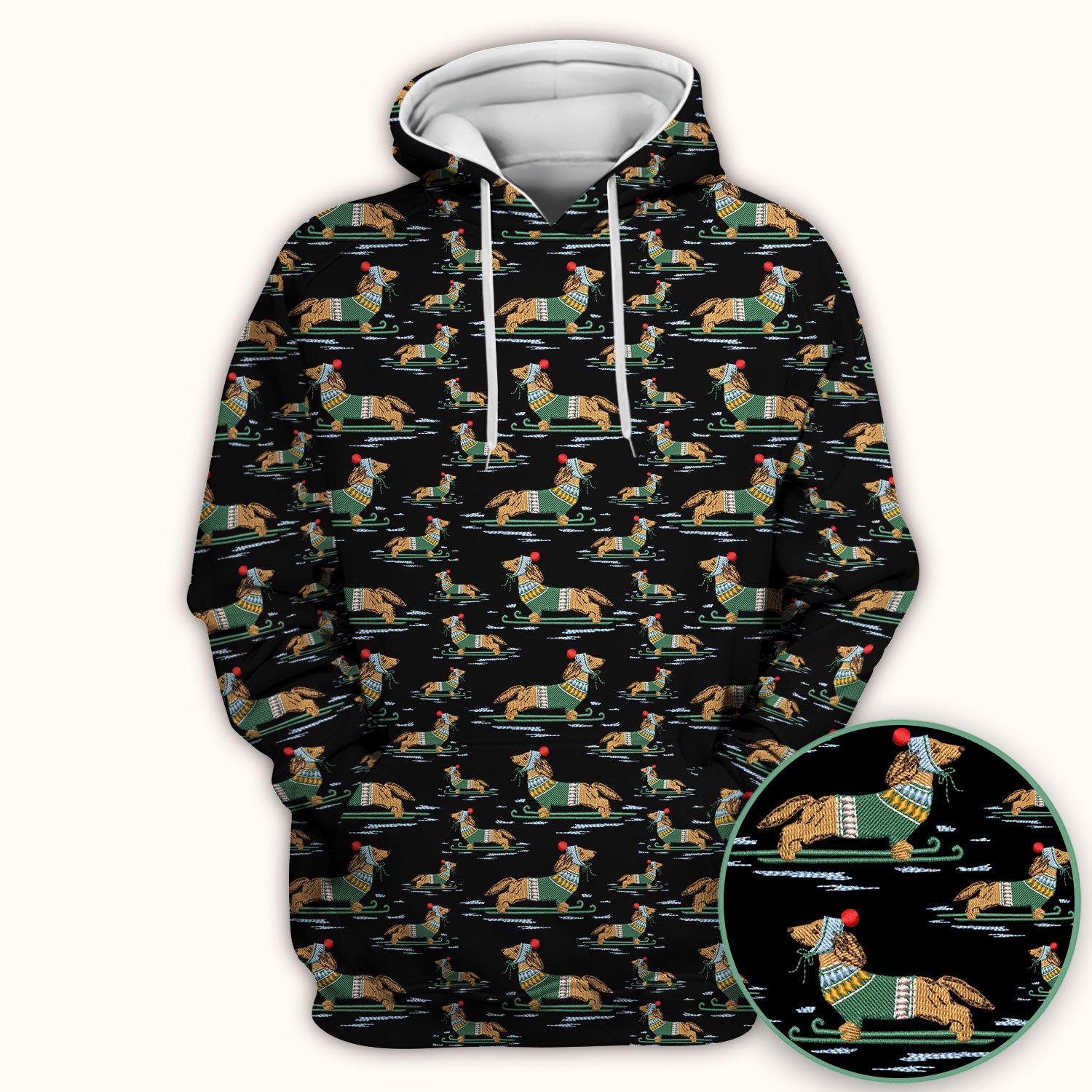 Dachshund Nurse Scrub Top, Wiener Dog Winter Pattern Shirt, Breathable Fabrics Nursing Uniform