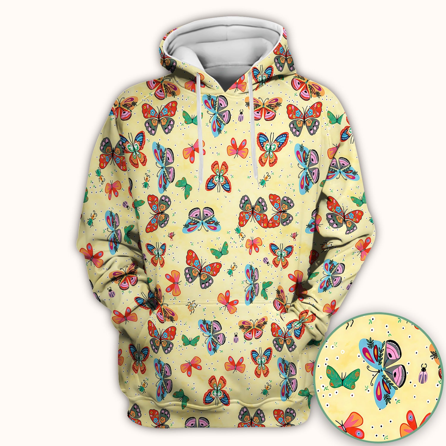 Colorful Butterfly Garden Pattern Scrub Top, Breathable Fabrics Nursing Uniform