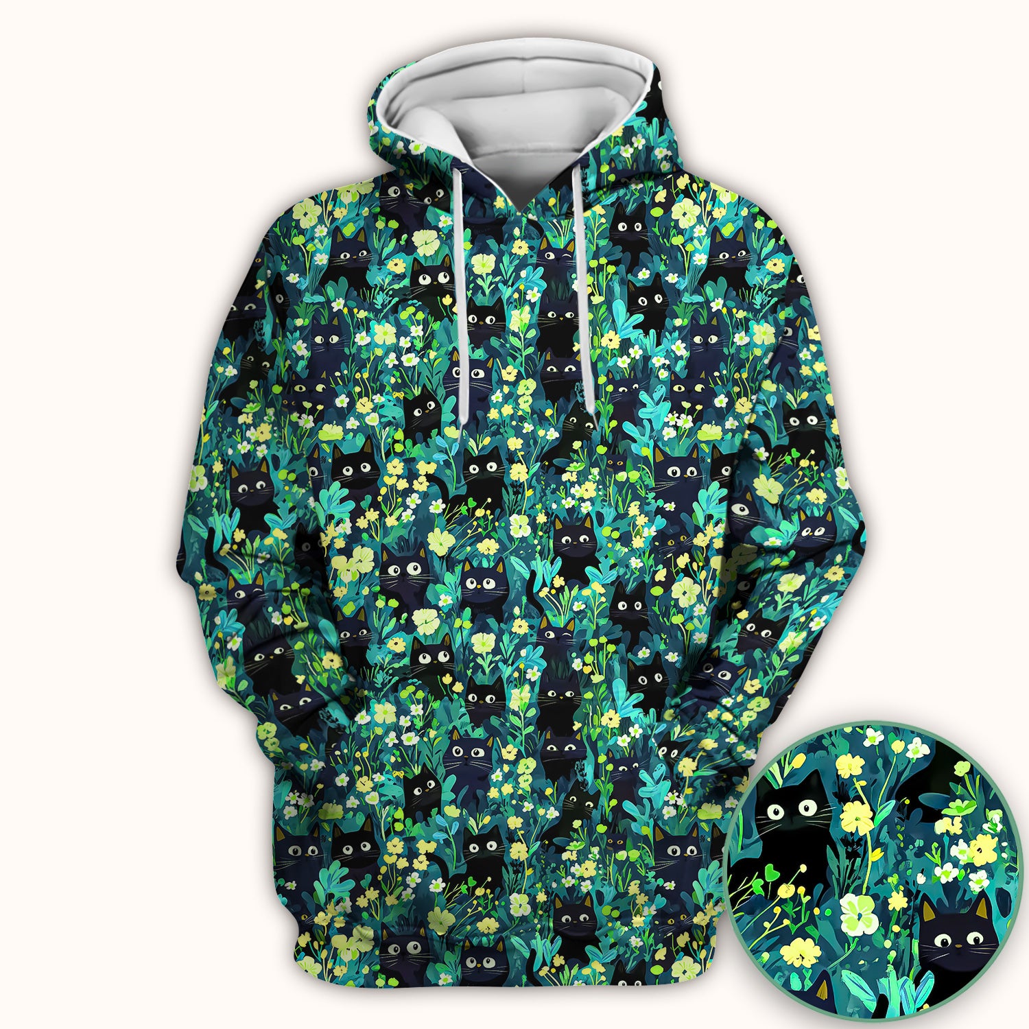 Black Cat Floral Pattern Scrub Top, Comfortable Scrubs for Nurses
