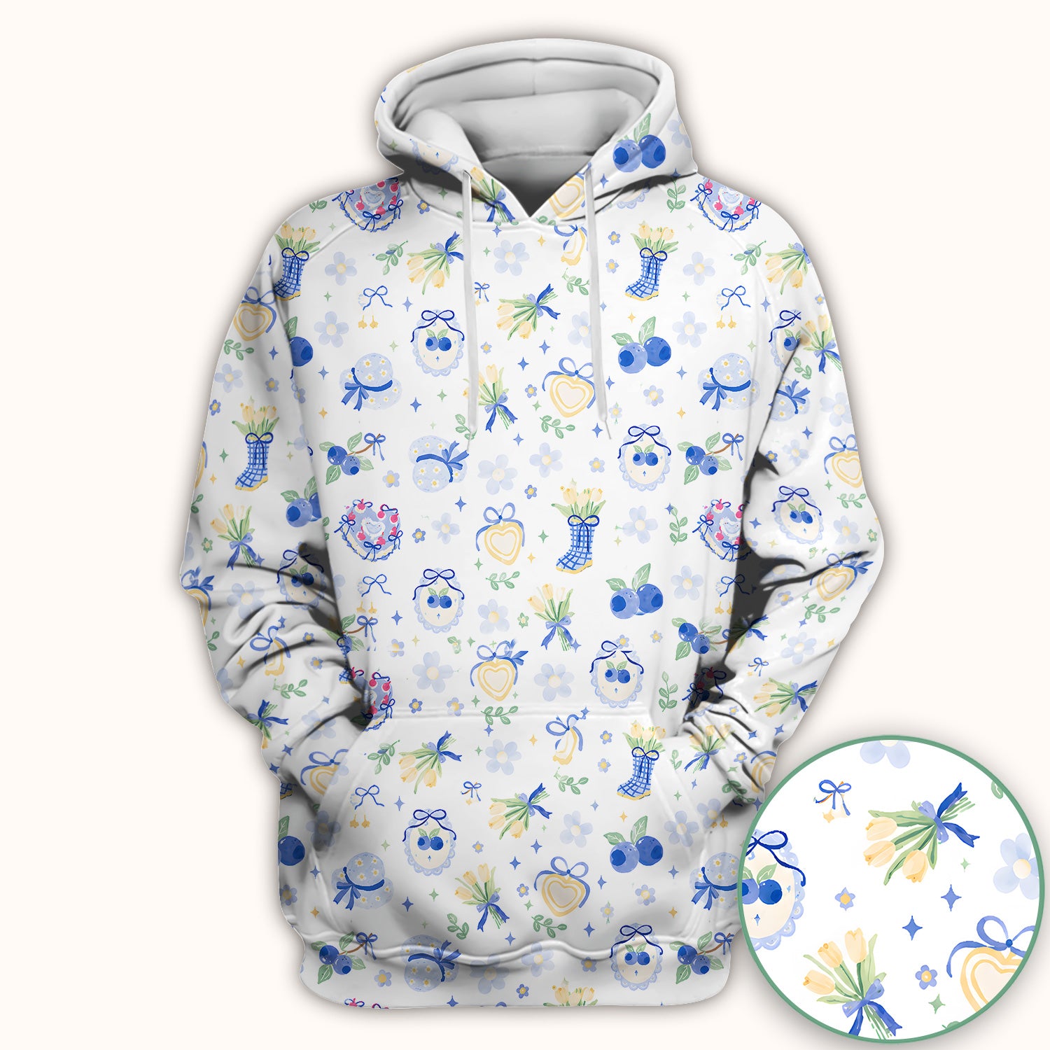 Cute Blueberry Bow Print Scrub Top, Comfortable Scrubs for Nurses
