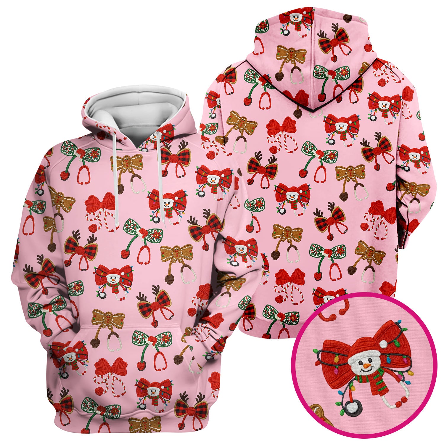Christmas Stethoscope Bow Nurse Scrub Top, Xmas Pattern Scrub Shirt, Holiday Nursing Uniform