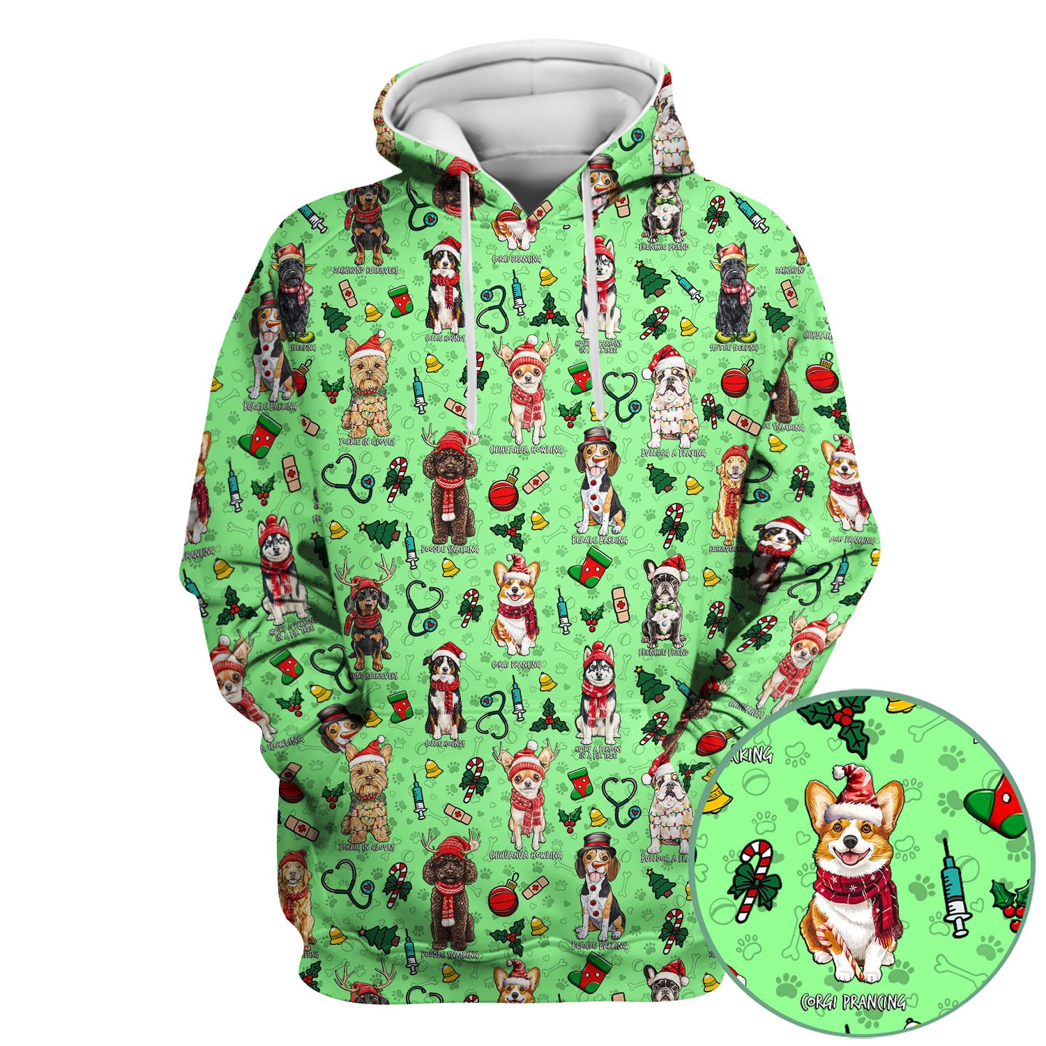 Cute Christmas Dog Scrubs for Nurses - Corgi, Dachshund, Husky, Poodle & Labrador - Funny Holiday Medical Scrub Top for Women