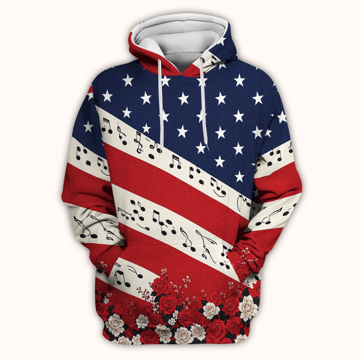 Patriotic Music Notes Nurse Scrub Top for RN, CNA, Healthcare Workers, Floral USA Uniform Scrub Top, Comfortable Scrubs for Nurses