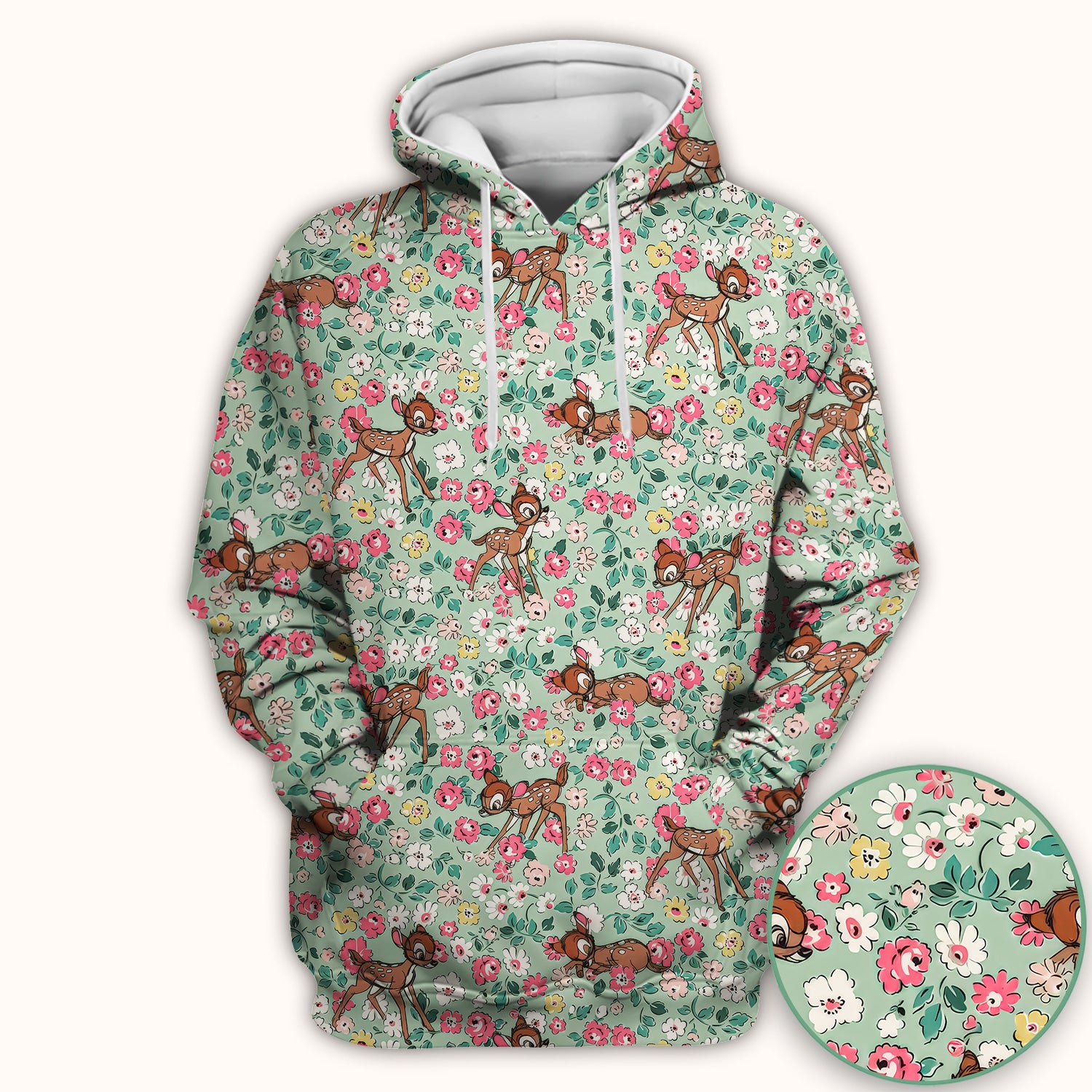 Cute Baby Deer Floral Pattern Scrub Top, Breathable Fabrics Nursing Uniform