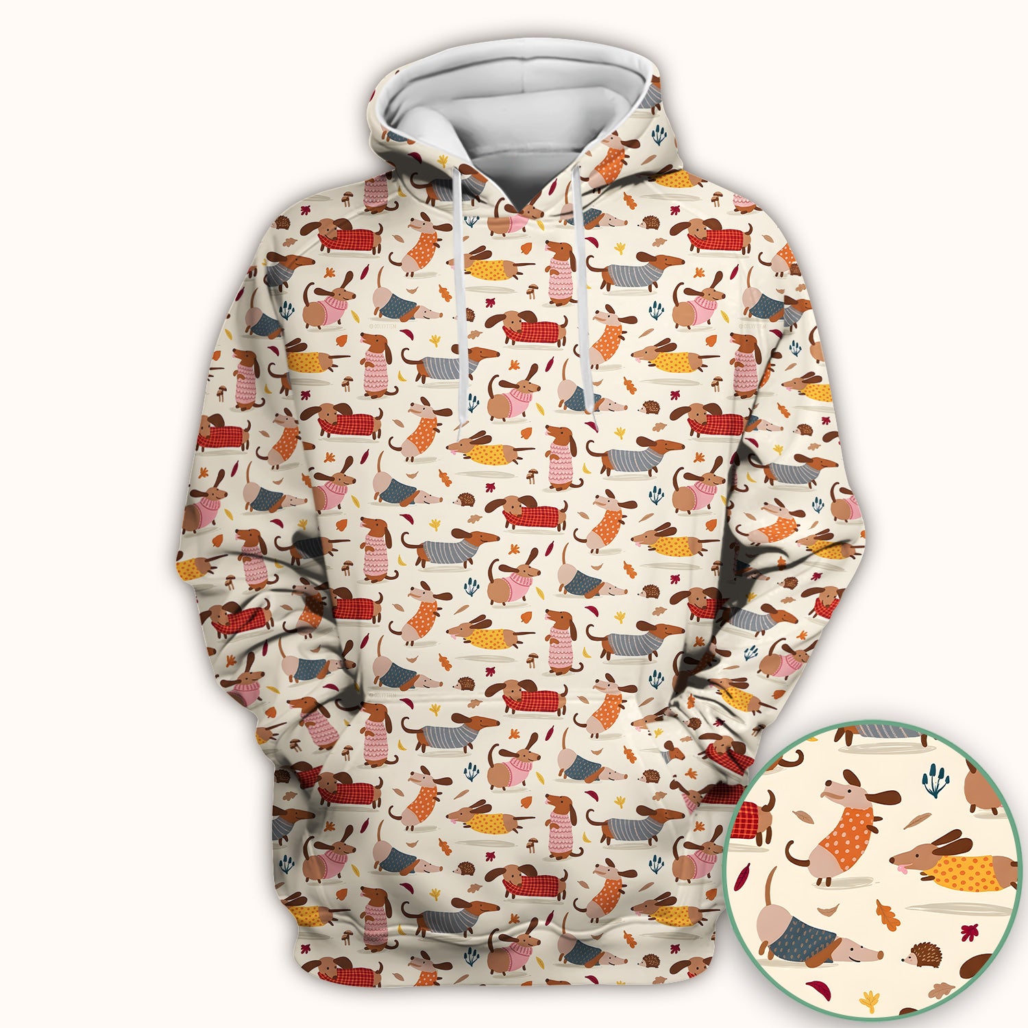 Cute Autumn Dachshund Print Scrub Top, Comfortable Scrubs for Nurses
