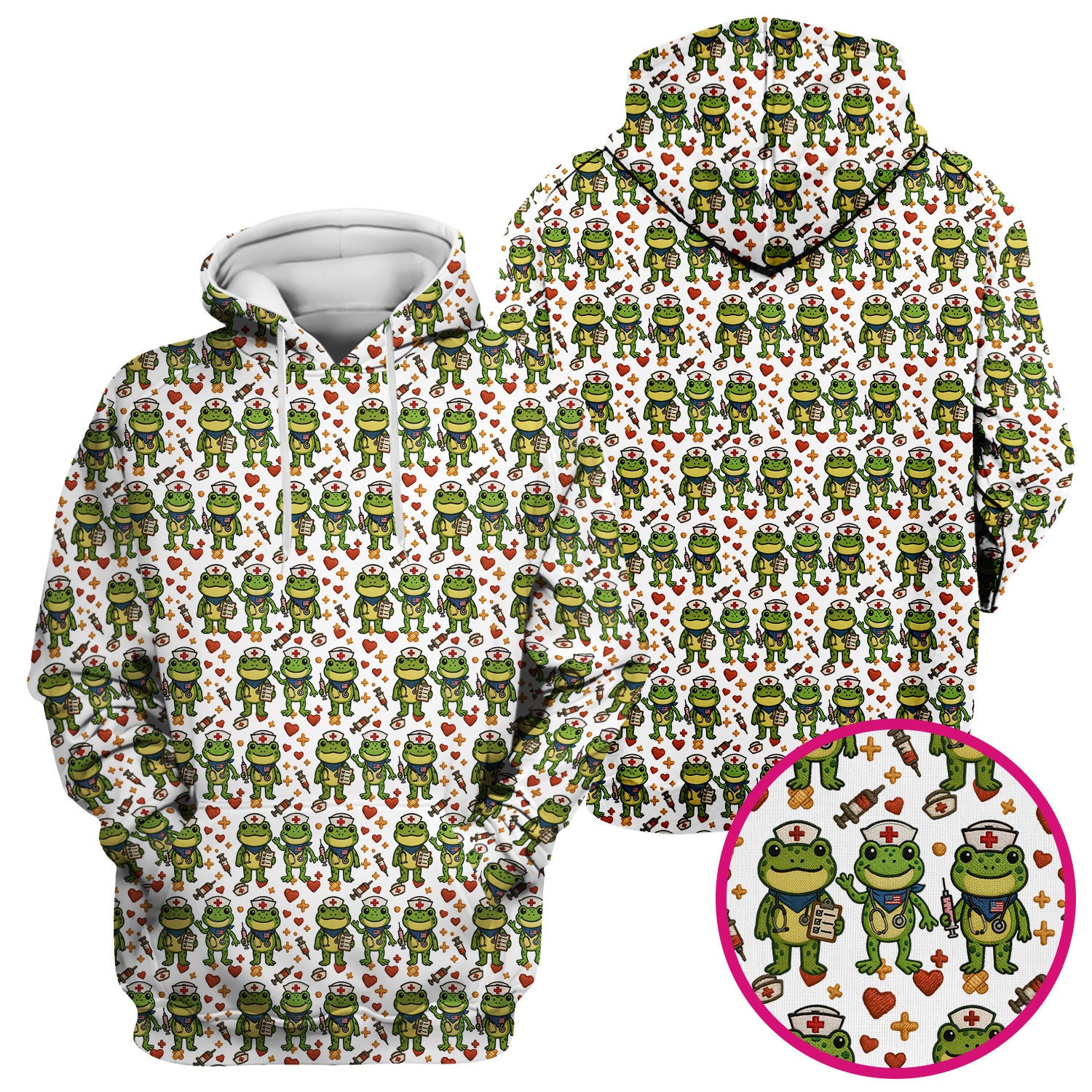 Frog Pattern Scrub Top, Cute Frog Scrub Shirt, Breathable Fabrics Nursing Uniform