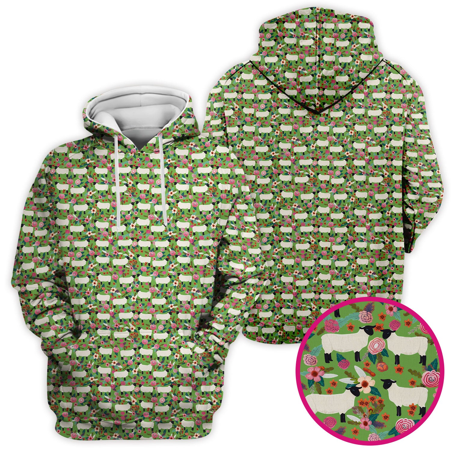 Cute Sheep Floral Meadow Pattern Scrub Top, Comfortable Scrubs For Nurses