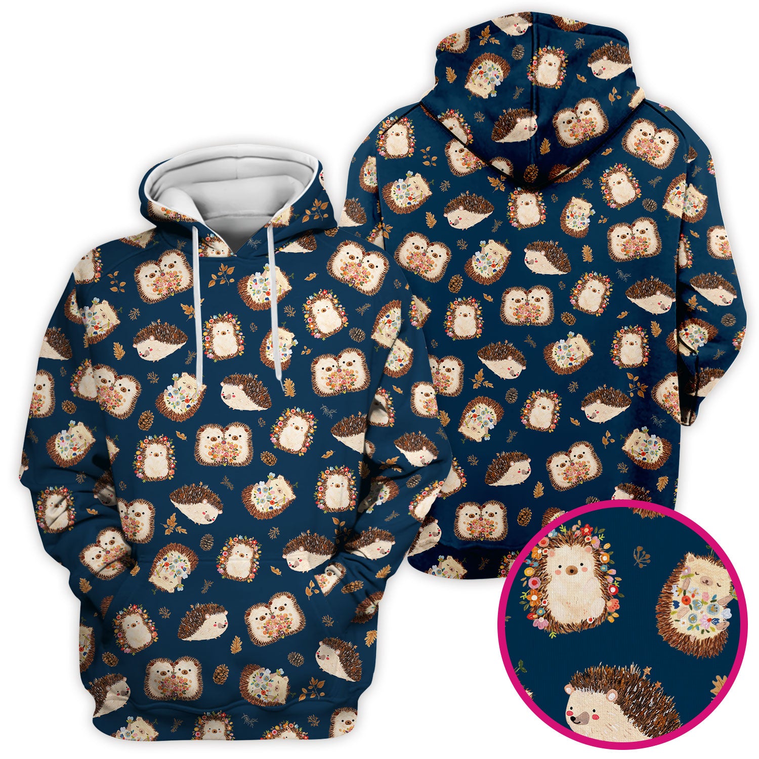 Cute Hedgehog Floral Scrub Top, Breathable Fabrics Nursing Uniform