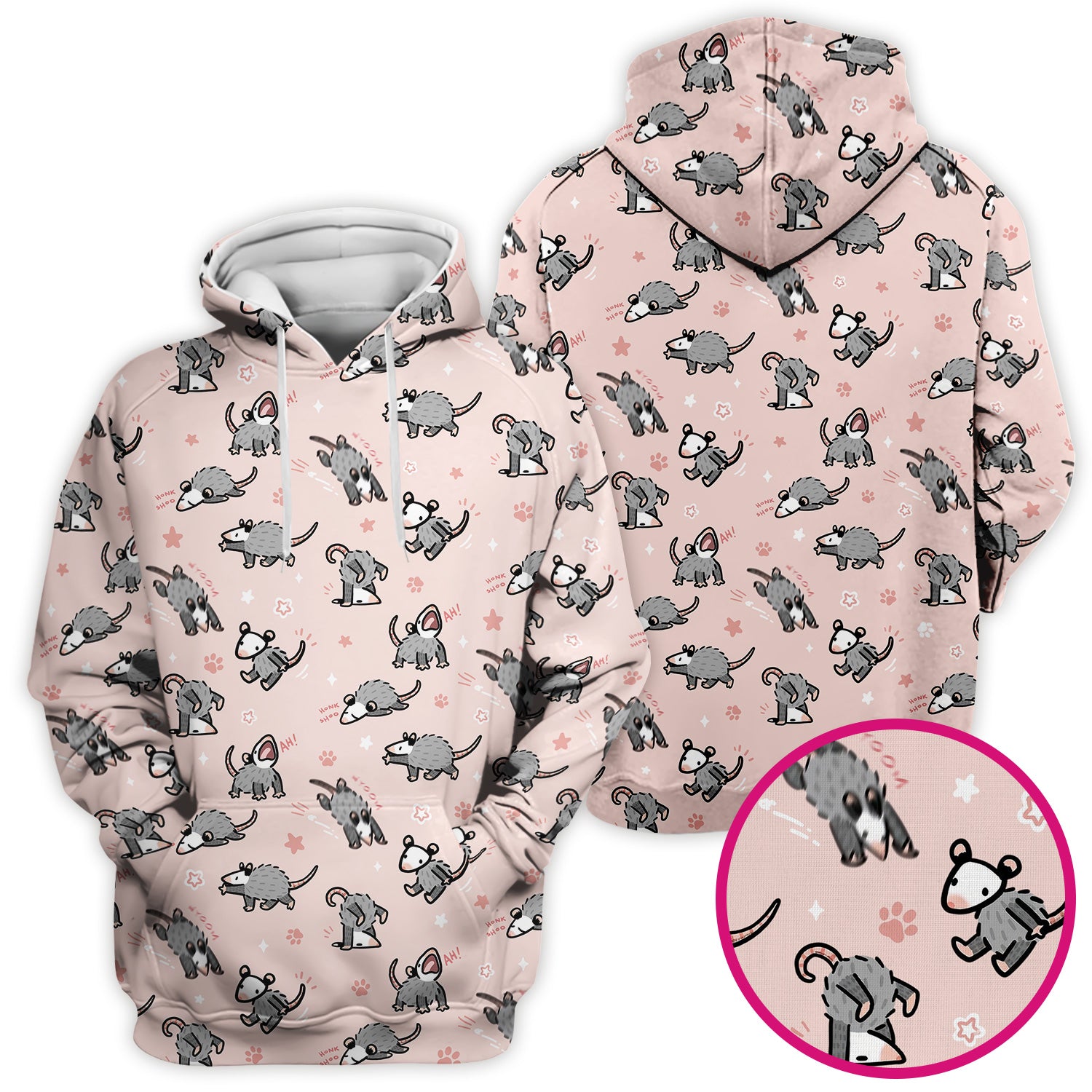 Playful Cartoon Opossum Character Pattern Scrub Top, Breathable Fabrics Nursing Uniform