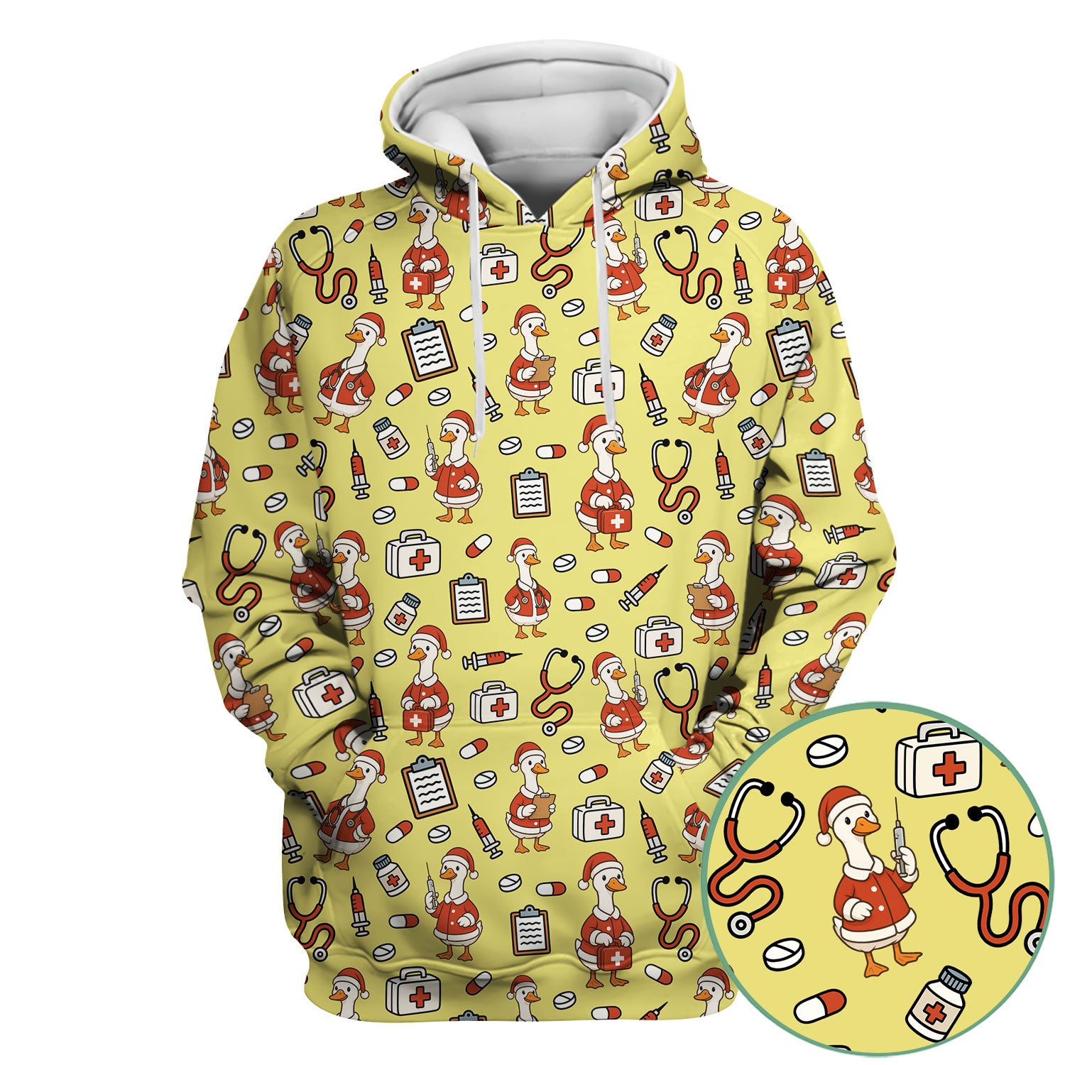Santa Duck Nurse Scrubs - Christmas Print Medical Shirt for Women Men - Funny Holiday Scrub Top for RN CNA Doctor, Cute Xmas Gift