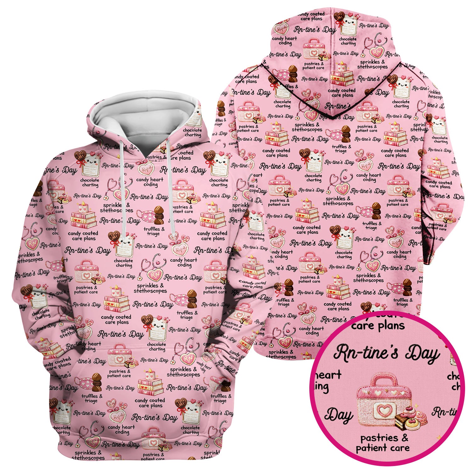 RN Sweets Valentine Stethoscope Scrub Top, Breathable Fabrics Nursing Uniform