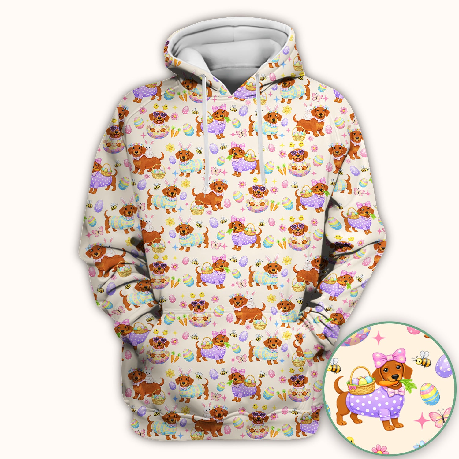 Cute Easter Dachshund Dog Pattern Scrub Top, Breathable Healthcare Uniform Top