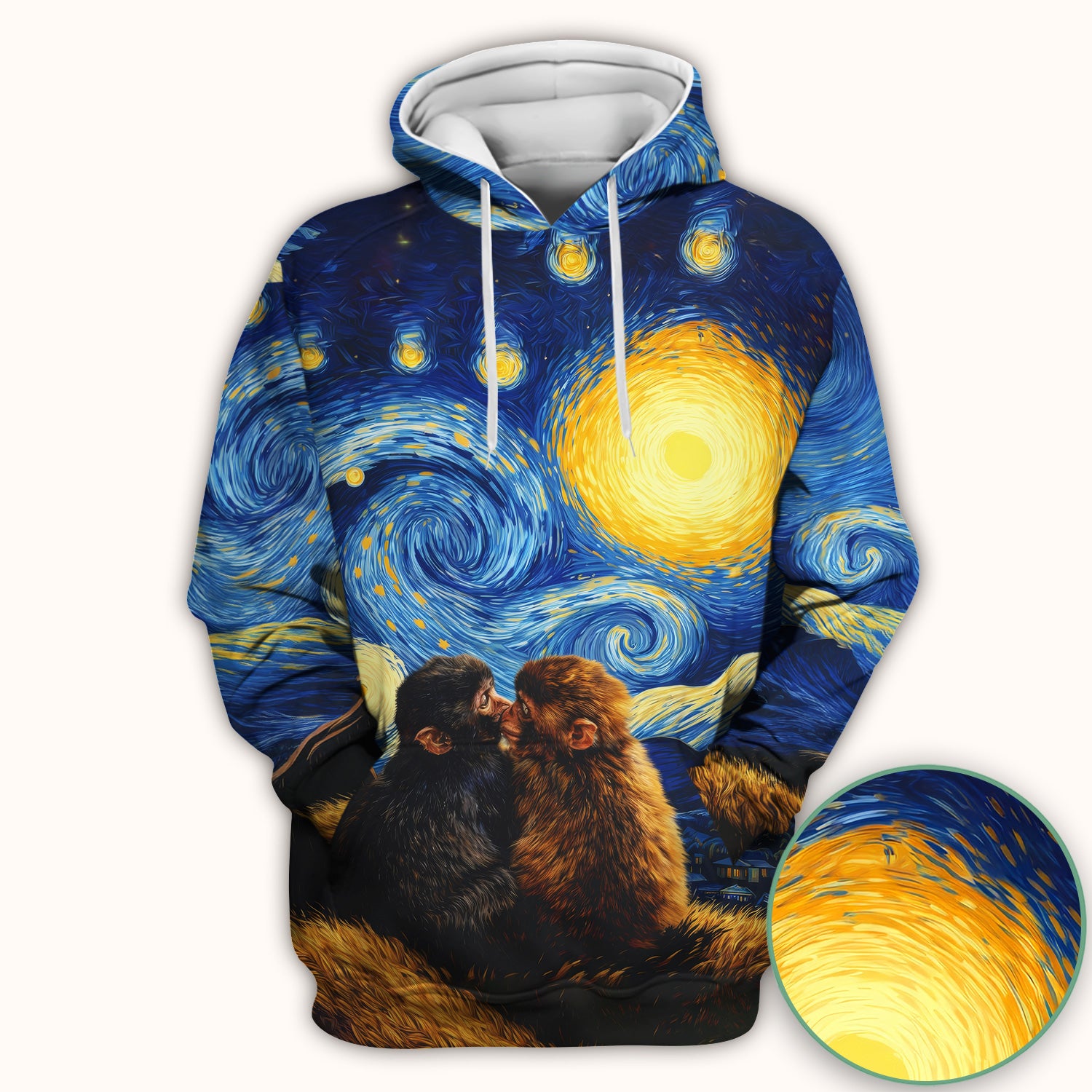 Romantic Monkey Couple Night Sky Pattern Scrub Top, Breathable Fabrics Nursing Uniform