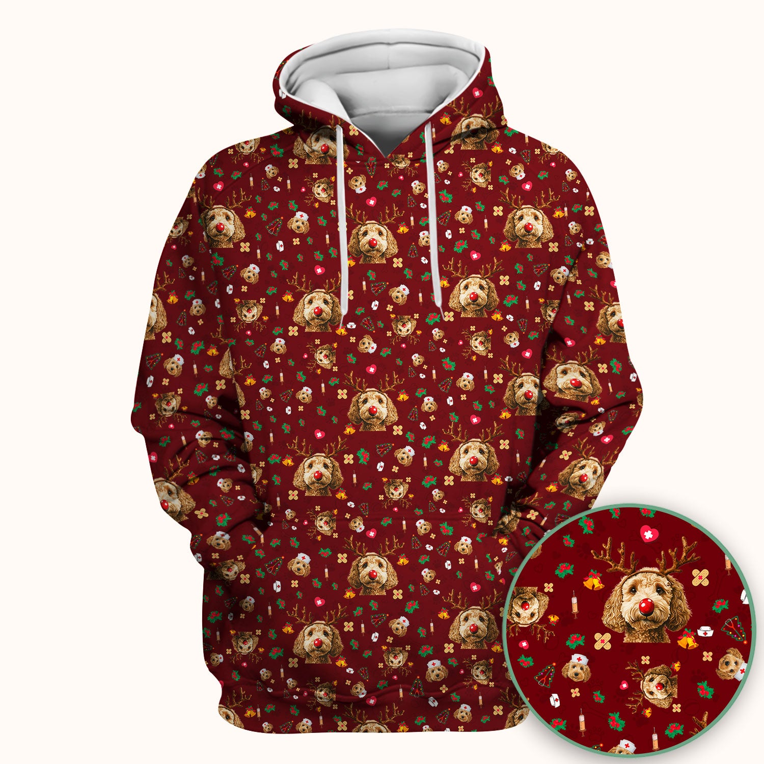 Christmas Labradoodle Scrub Top - Funny Reindeer Dog Nurse Shirt - Cute Holiday Medical Uniform for Women Healthcare Gift
