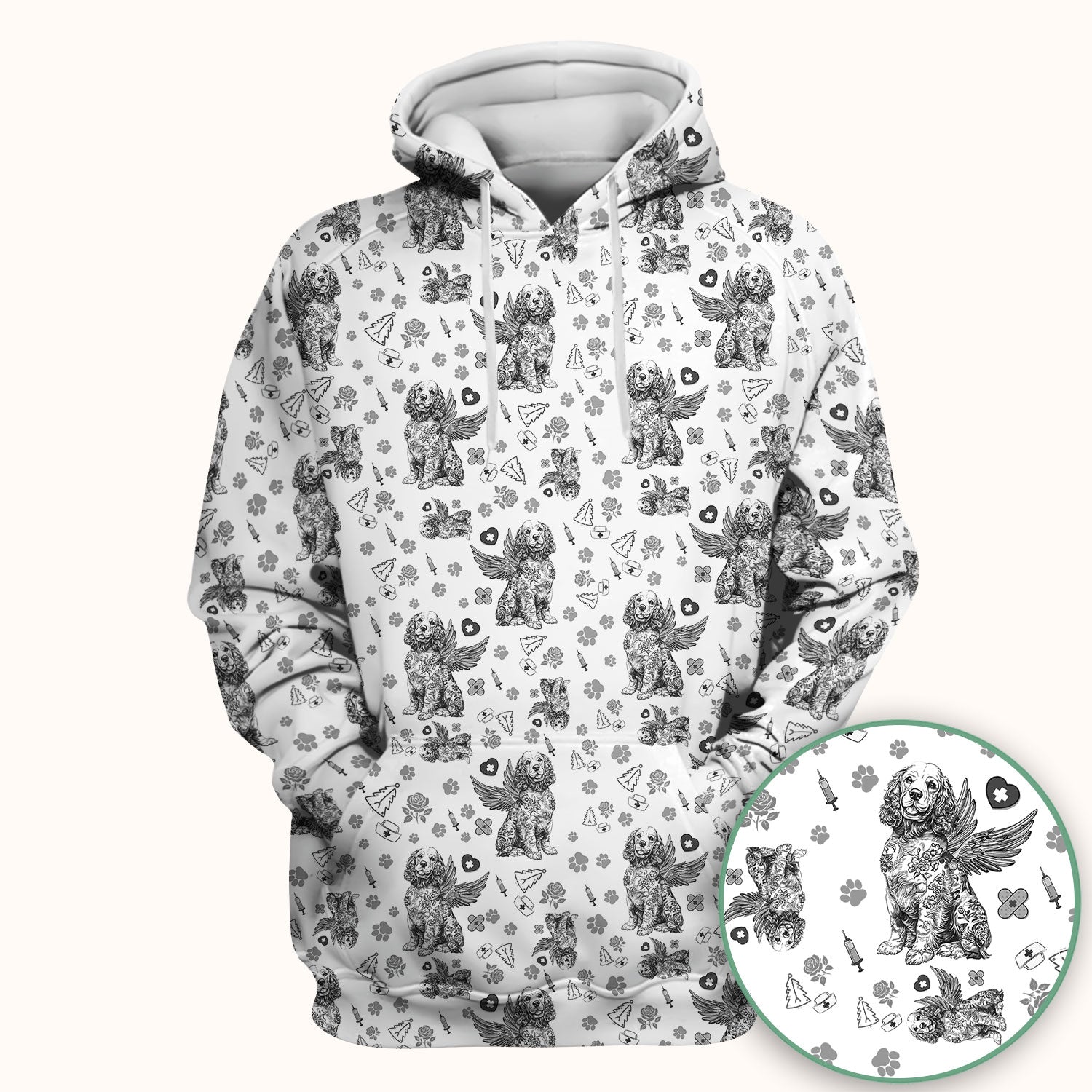 Toile De Jouy Scrubs for Nurses - Angel Puppy Medical Uniform - Floral Dog in Heaven Gift for Women, Vet Techs, RN CNA LPN