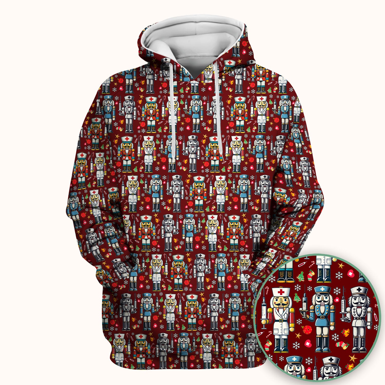 Funny Nutcracker Christmas Scrub Top – Cute Holiday Nurse Pattern Shirt – Festive Medical Uniform for RN, LPN, CNA, and Healthcare Workers