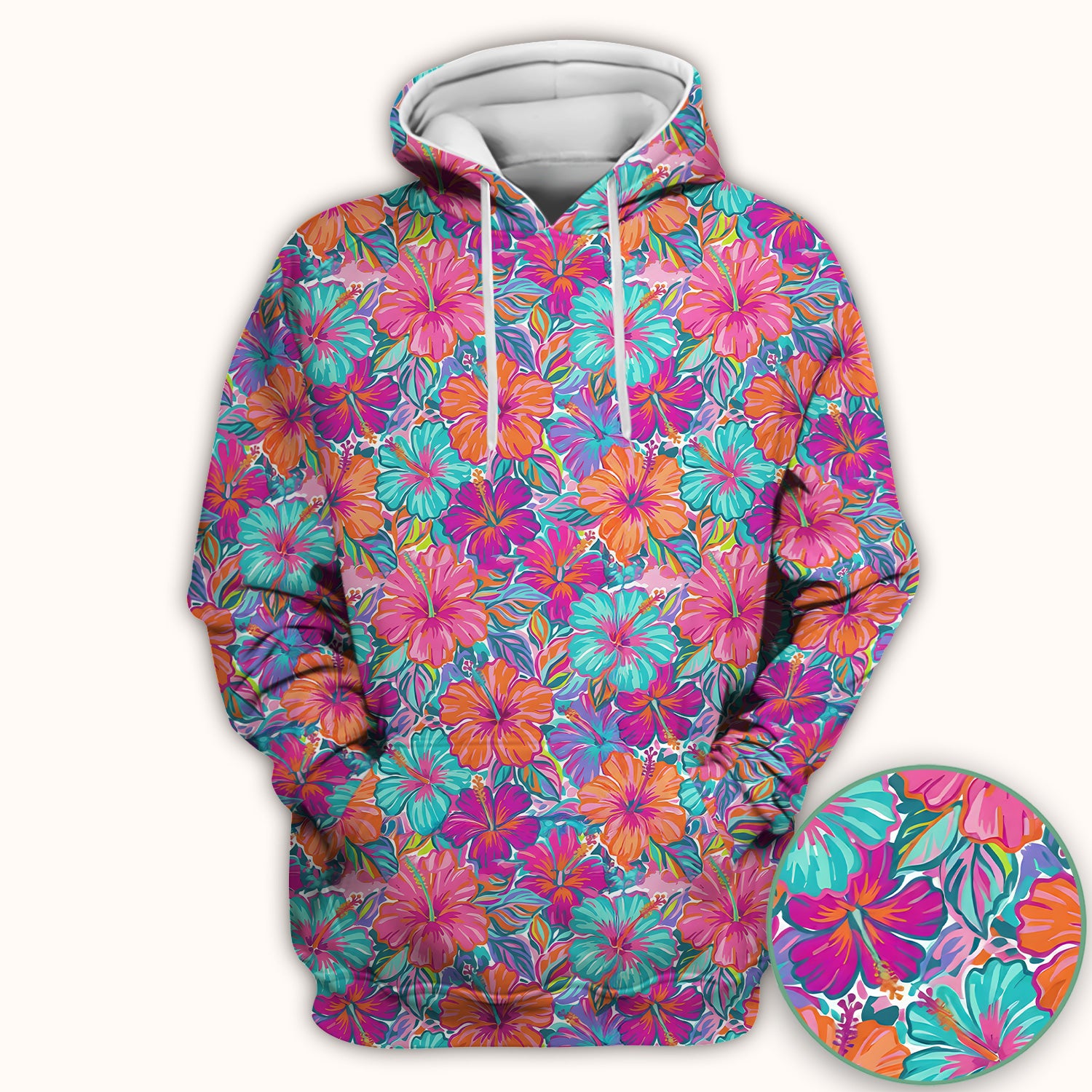 Vibrant Hibiscus Tropical Floral Pattern Scrub Top, Comfortable Scrubs for Nurses