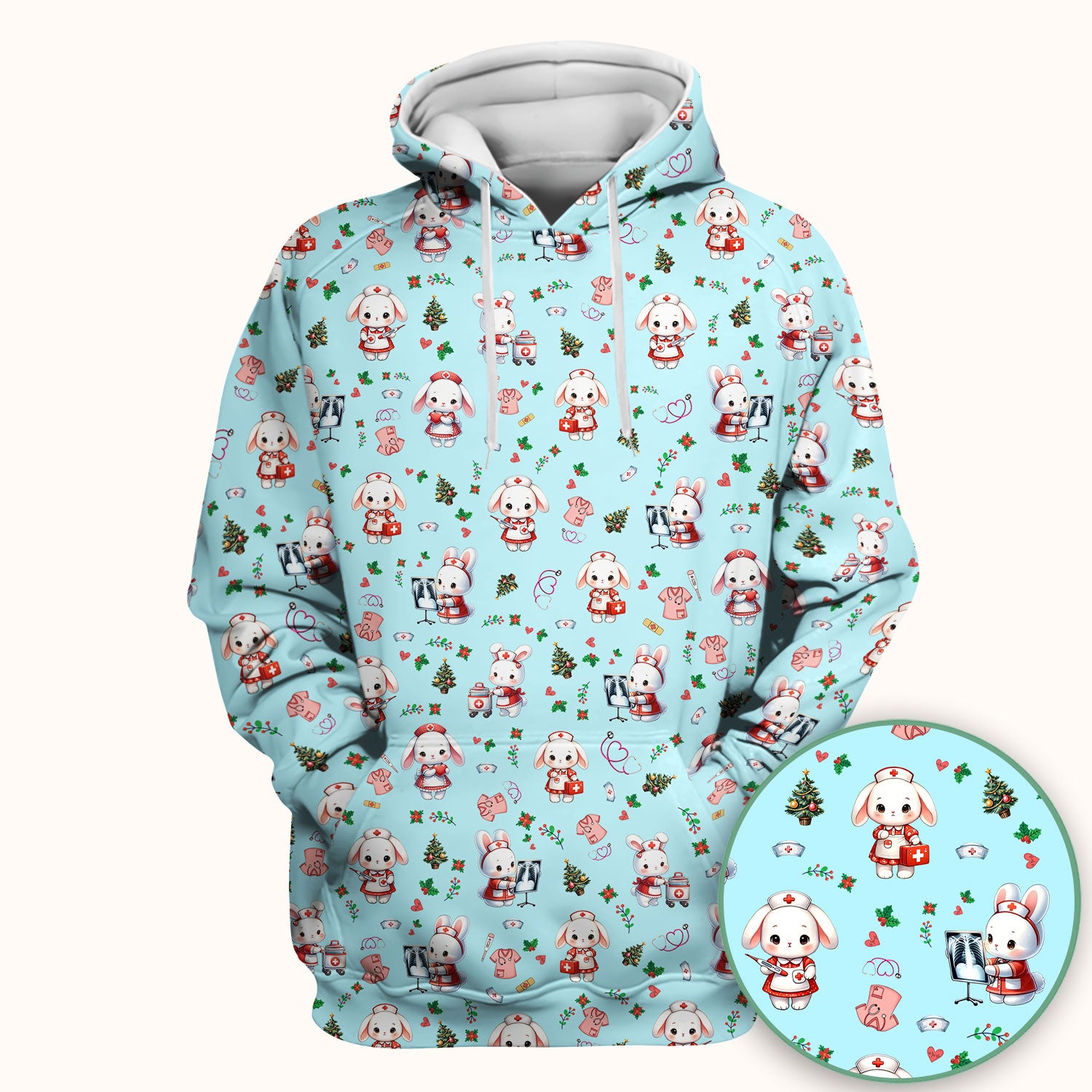 Cute Bunny Scrub Top for Nurse - Adorable Christmas Rabbit Shirt - Funny Holiday Medical Shirt Gift for Women RN LPN CNA