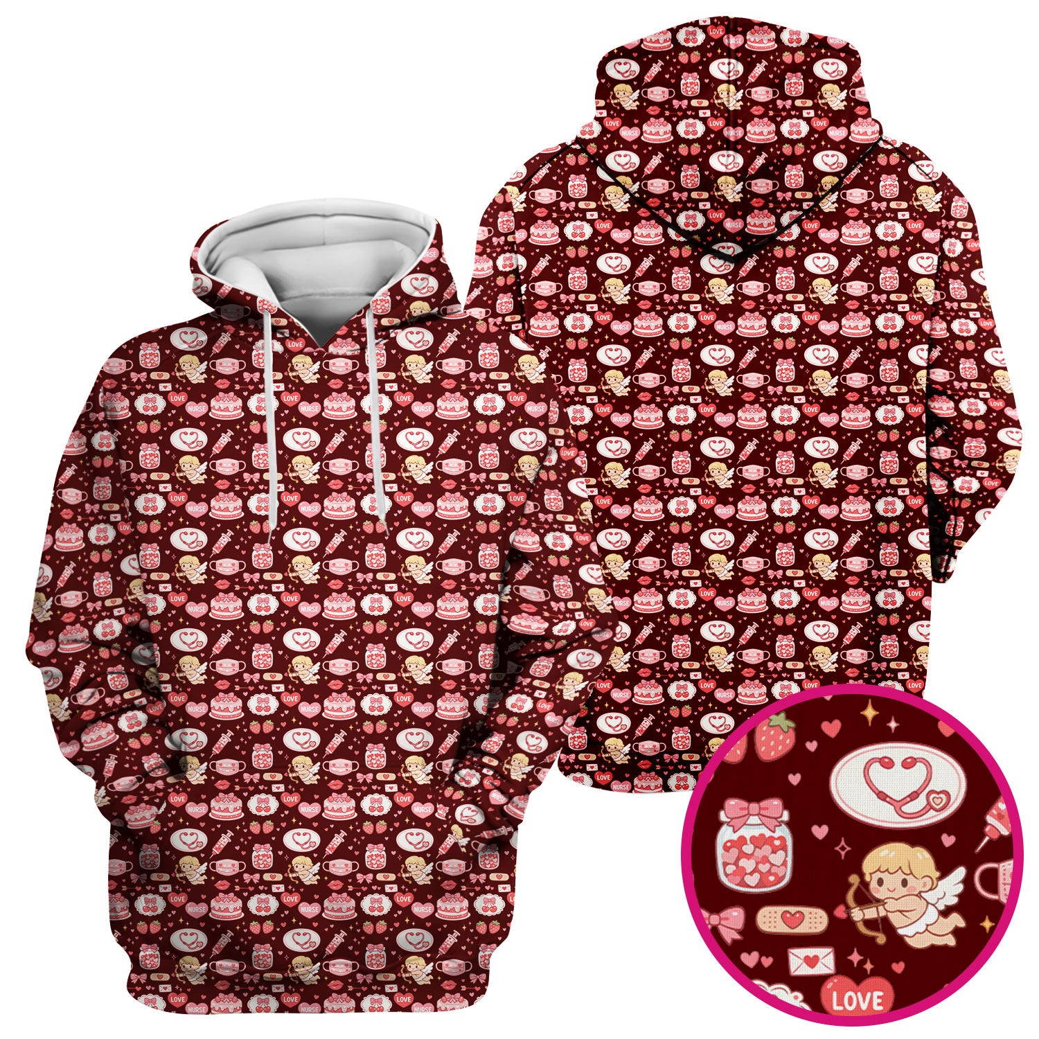 Cupid Nurse Scrub Top, Cute Love Medical Pattern Shirt For Valentine, Breathable Fabrics Nursing Uniform
