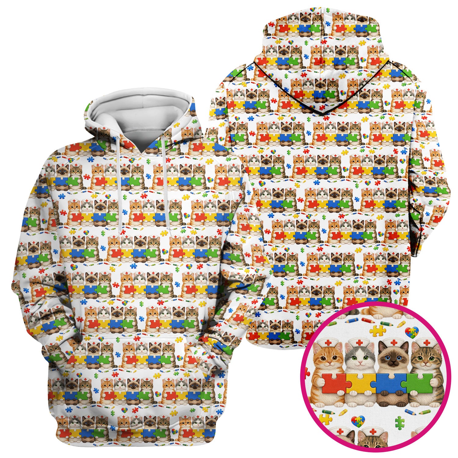 Autism Awareness Nurse Scrub Top, Cat Autism Pattern Nurses Shirt, Comfortable Uniform Scrubs For Nursing