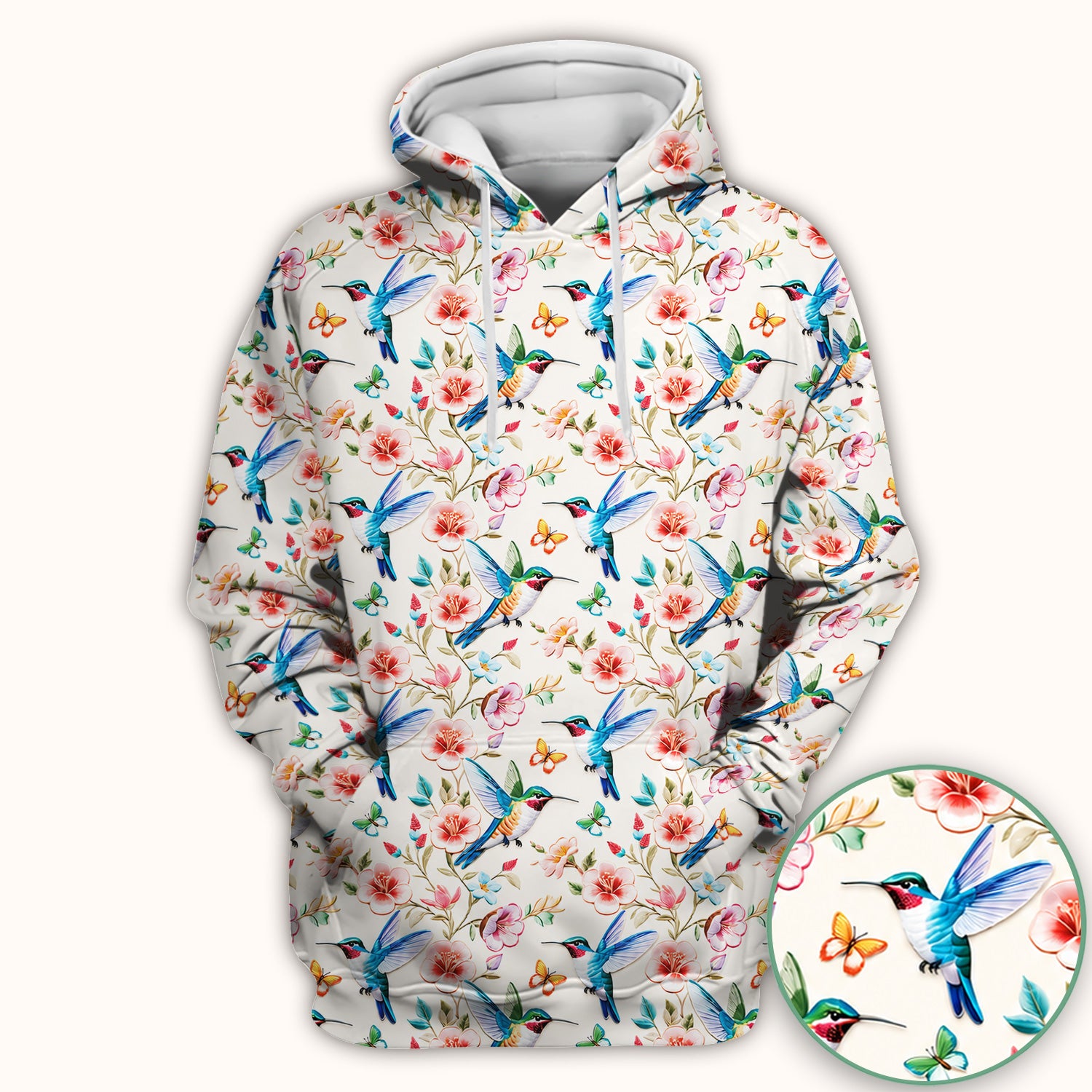 Hummingbird Blossom Butterfly Pattern Scrub Top, Comfortable Scrubs for Nurses