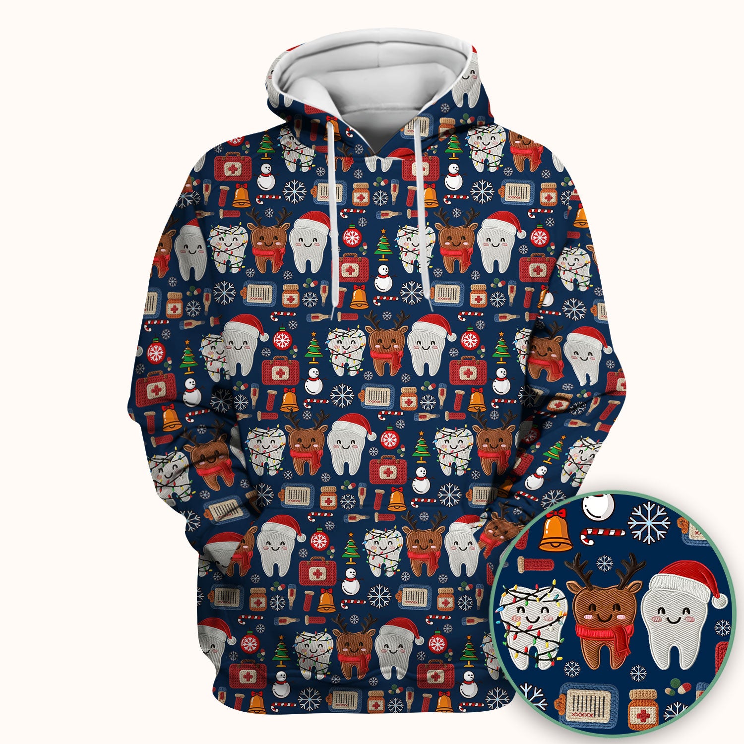 Christmas Dental Scrub Top - Cute Santa & Reindeer Tooth Shirt - Funny Holiday Medical Uniform for Dentists, Hygienists & Nurses