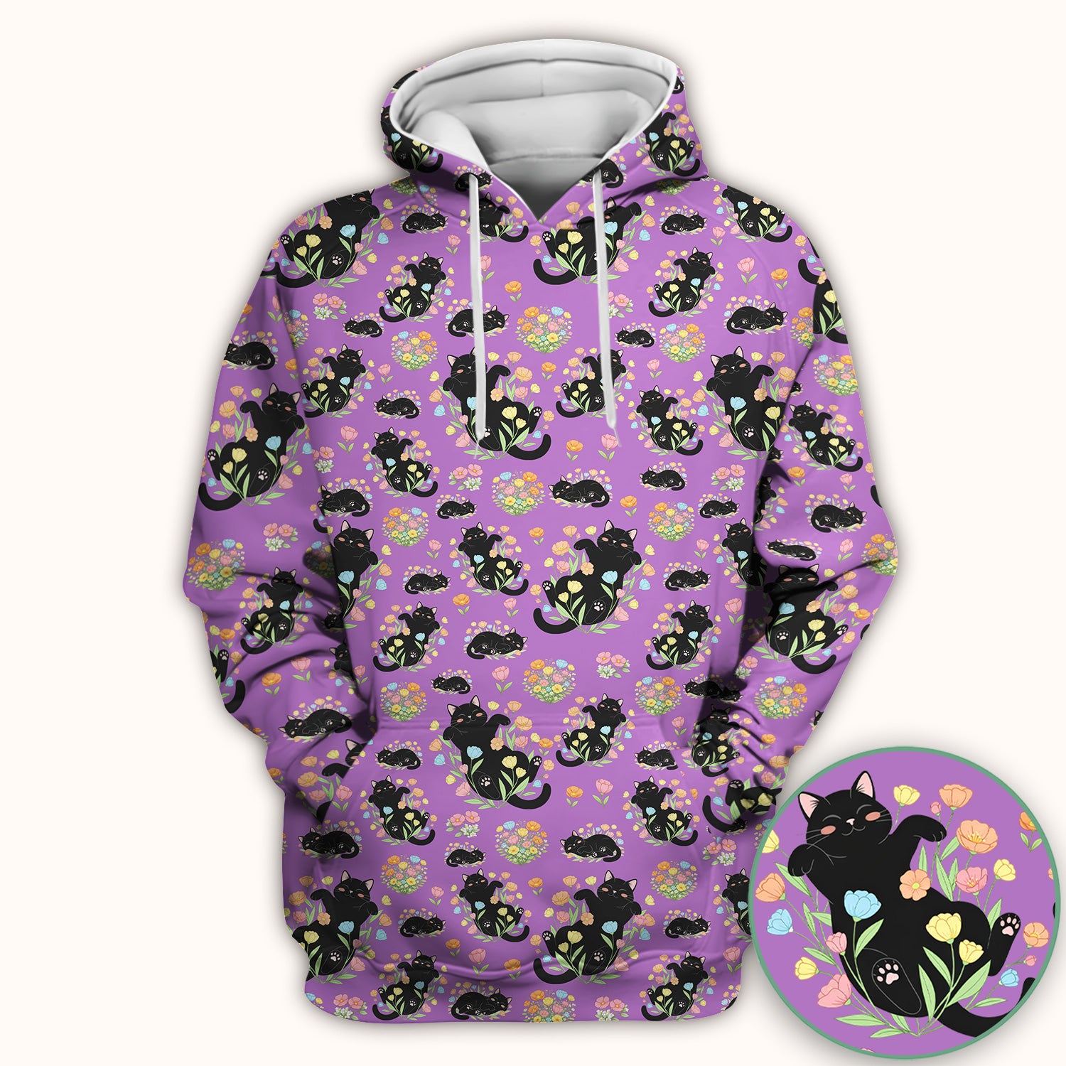 Cats With Cute Poses Floral Pattern Scrubs Top, Comfortable Scrubs for Nurses