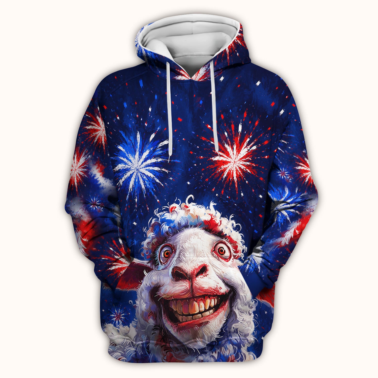 Funny Patriotic Sheep Fireworks Print Scrub Top, Comfortable Scrubs for Nurses