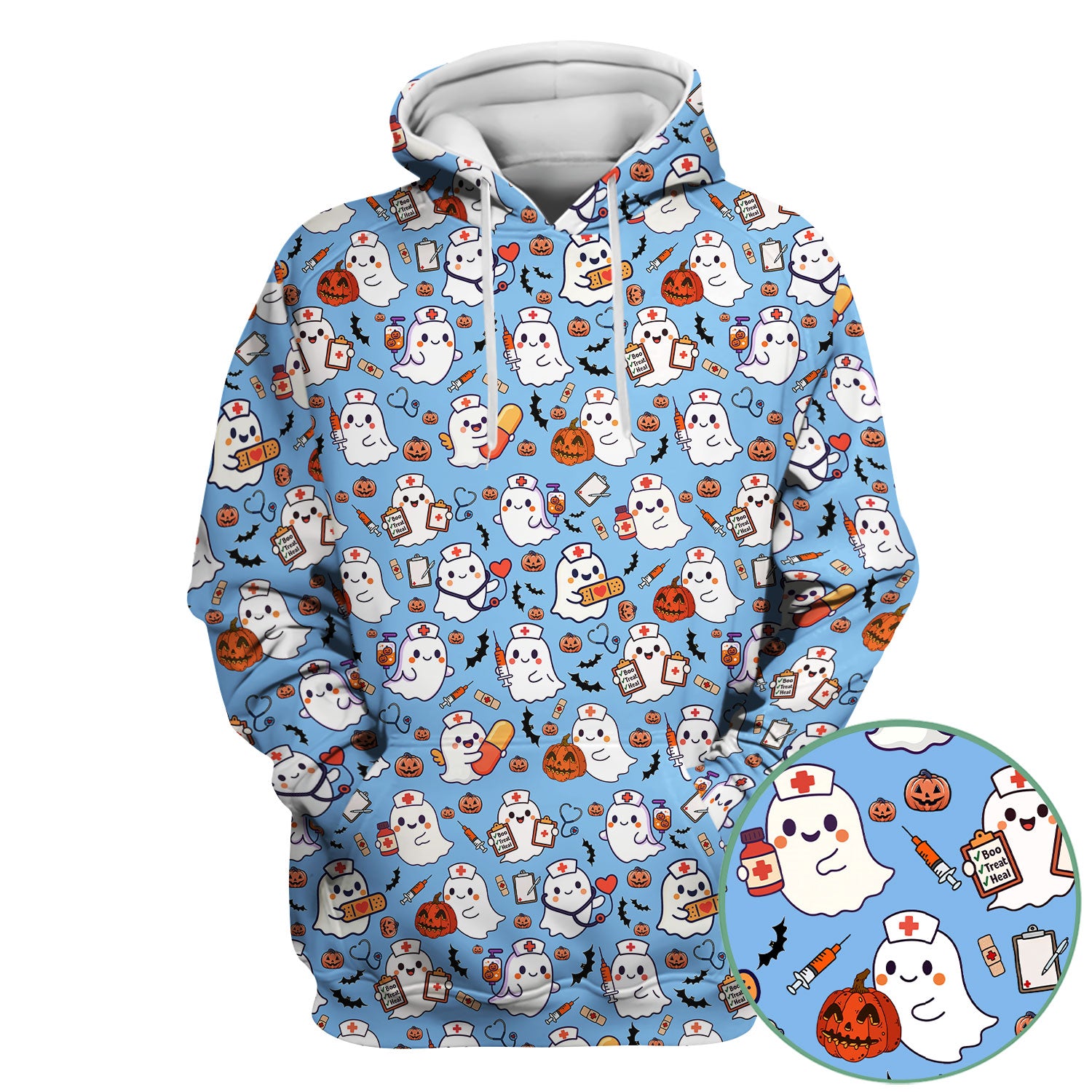 Boo Halloween Scrub Top - Pumpkin Shirt Womens - Comfortable Scrubs for Nurses - Breathable Fabrics Nursing Uniform
