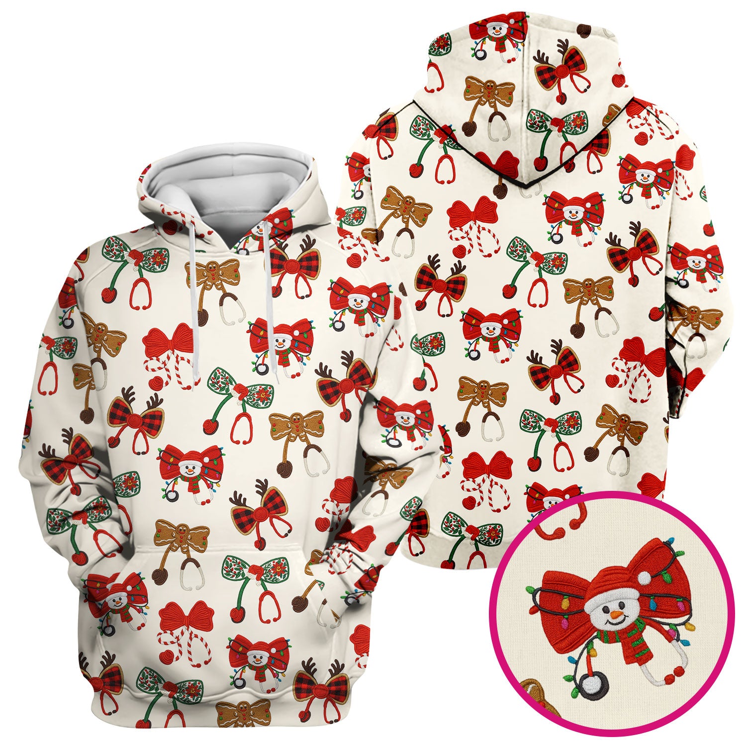 Christmas Stethoscope Bow Nurse Scrub Top, Xmas Pattern Scrub Shirt, Holiday Nursing Uniform