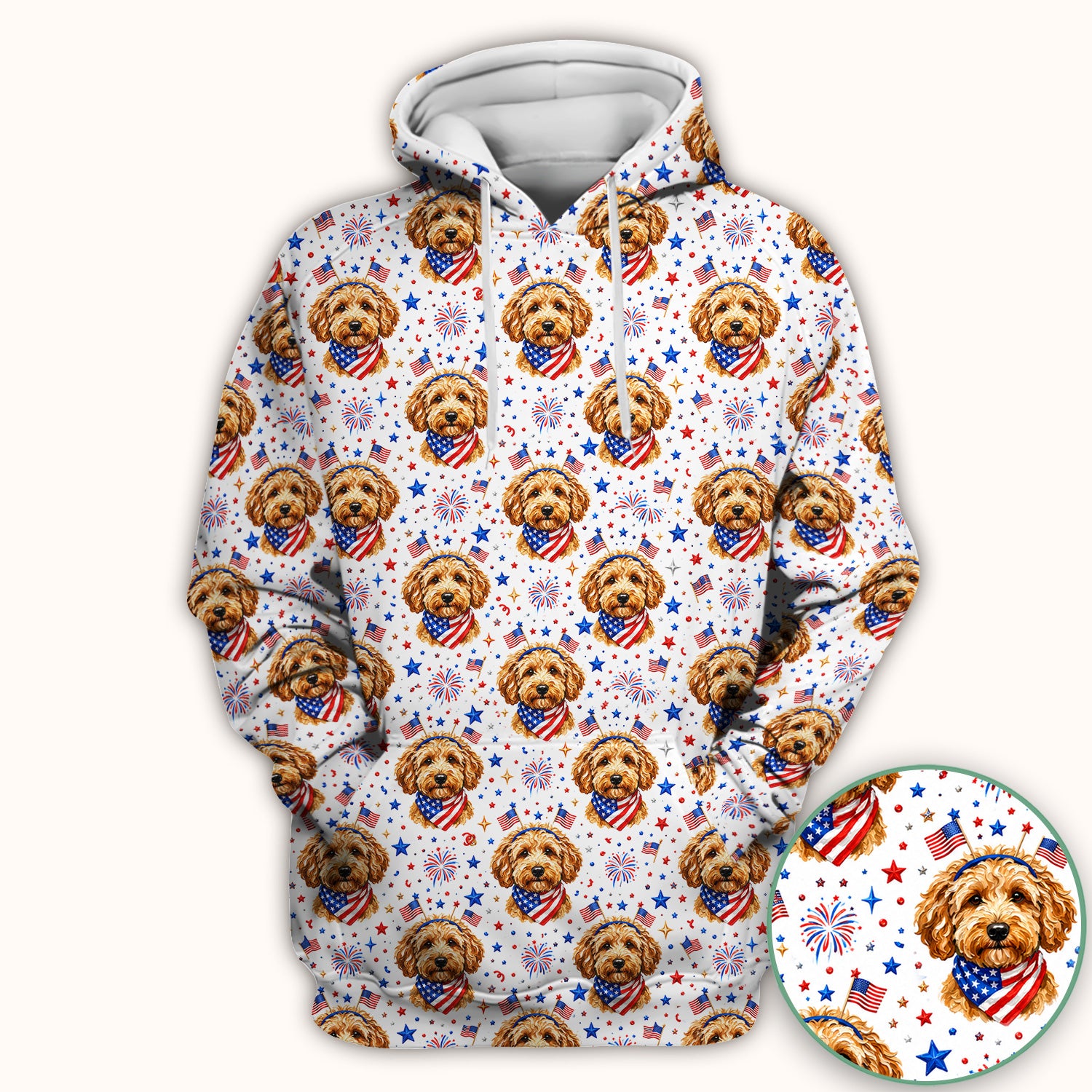 Patriotic Goldendoodle Nurse Scrub Top for RN, CNA, Dog Lover Fourth Of July Uniform