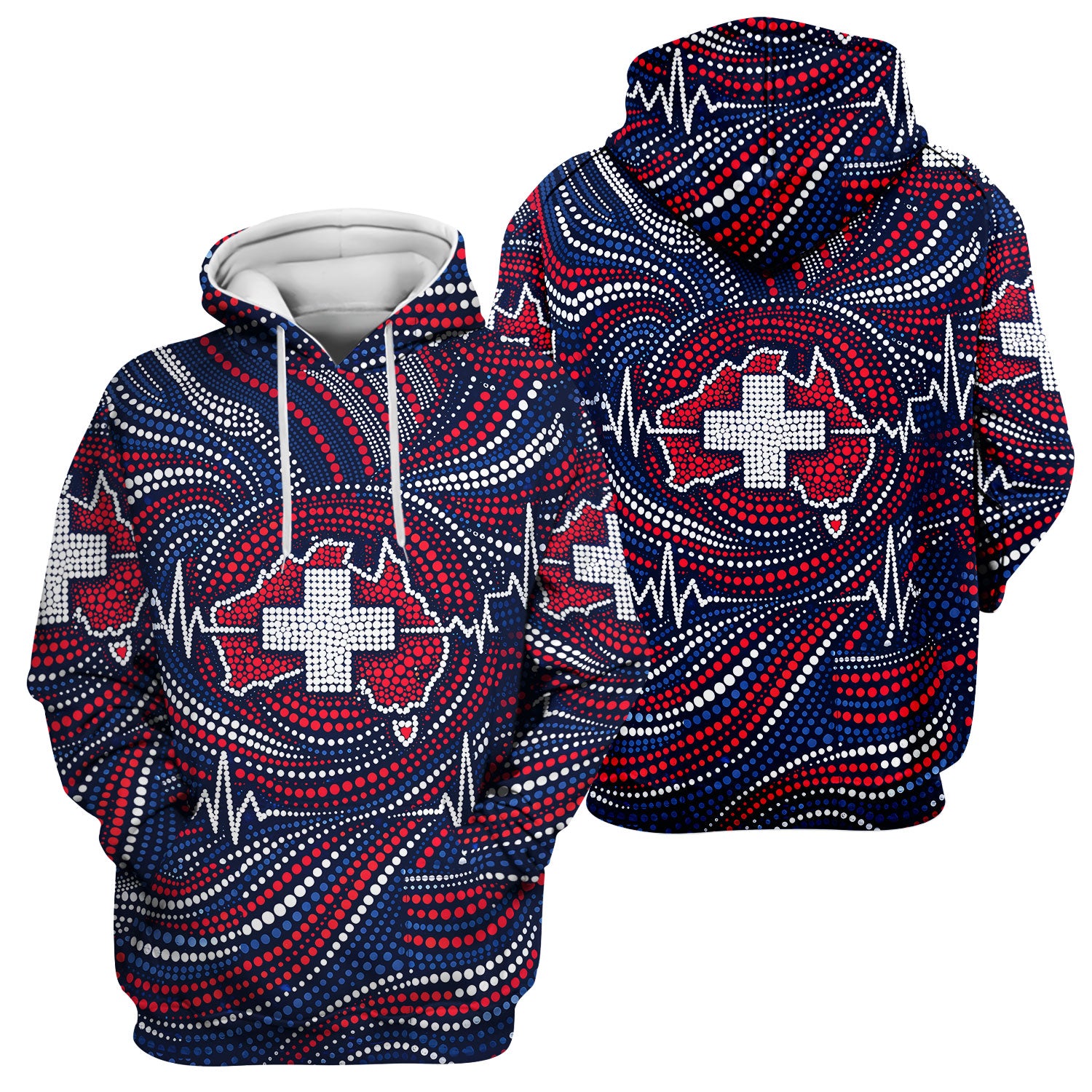 Dot Art Medical Cross Heartbeat Print Scrub Top, Comfortable Scrubs for Nurses