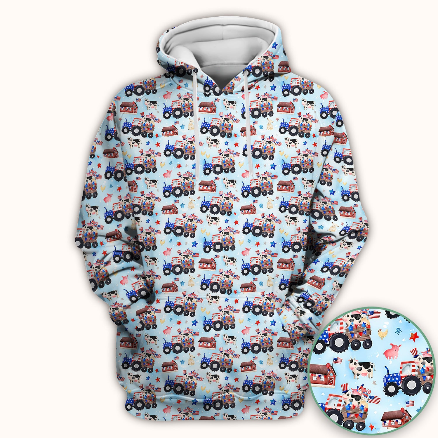 Patriotic Cow Tractor Farm Stars Pattern Scrub Top, Comfortable Scrubs for Nurses