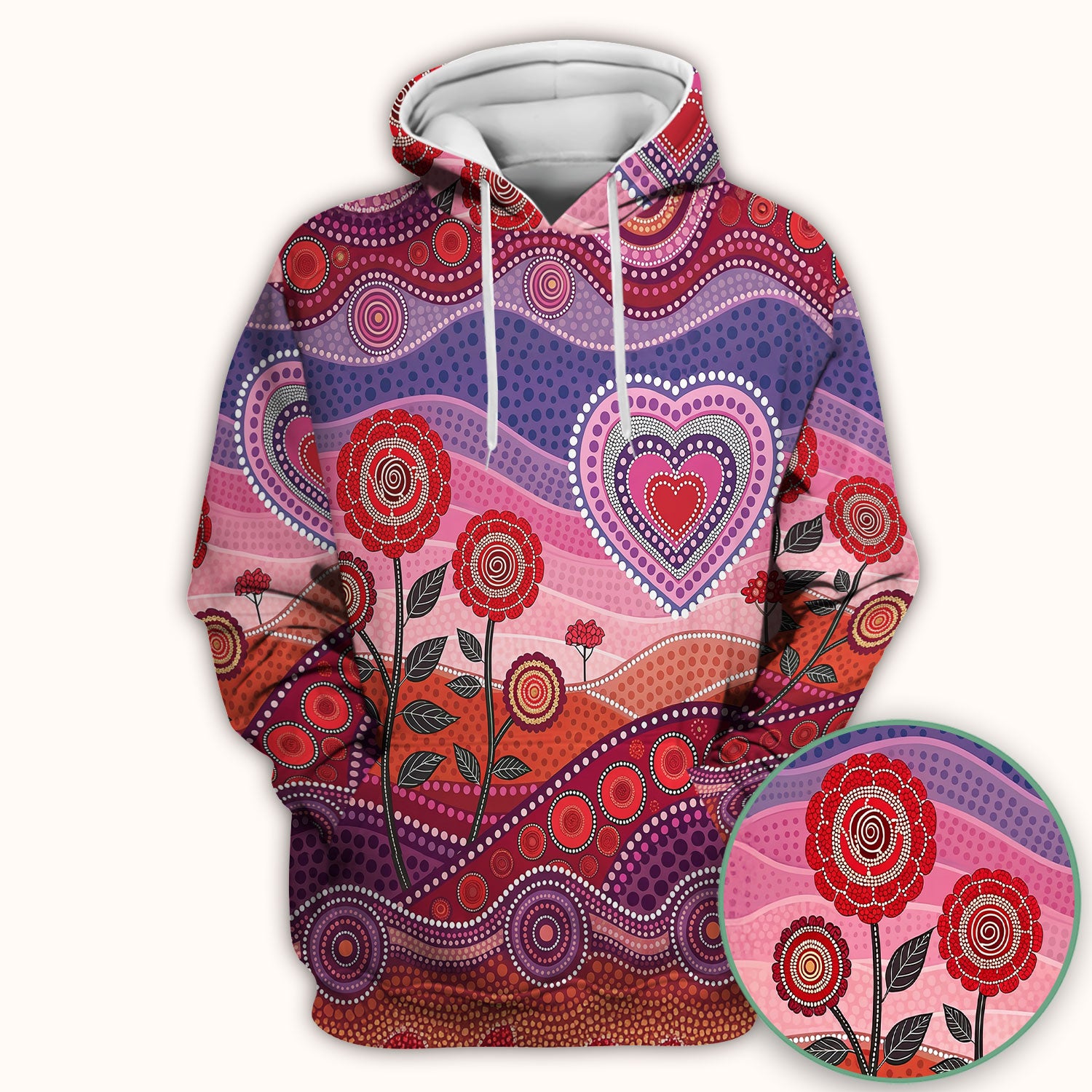 Boho Dot Art Valentine Scrub Top, Artistic Heart Pattern Nurse Shirt, Comfortable Scrubs For Nursing