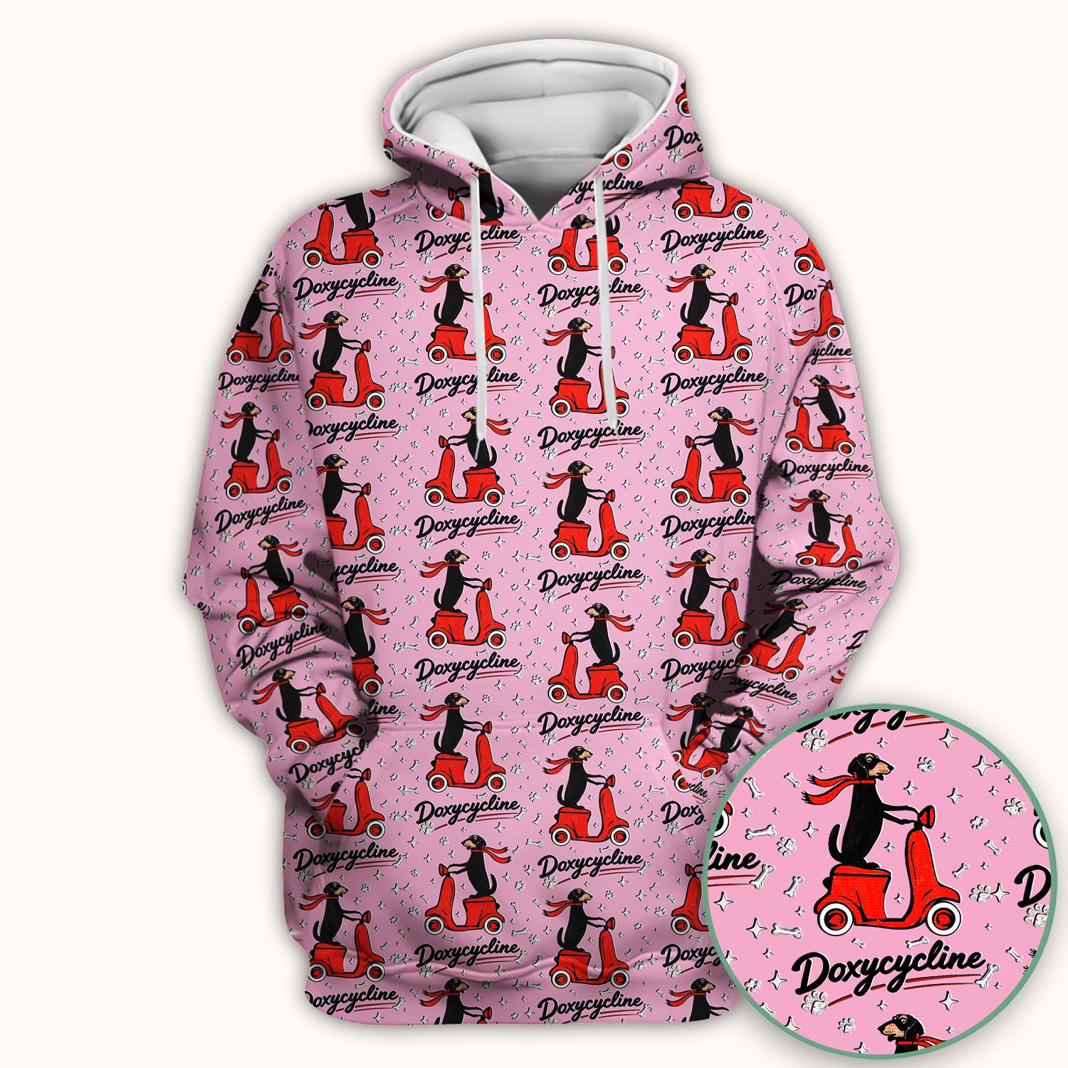 Funny Dachshund Riding Scooter Doxycycline Print Scrub Top ,Comfortable Scrubs for Nurses