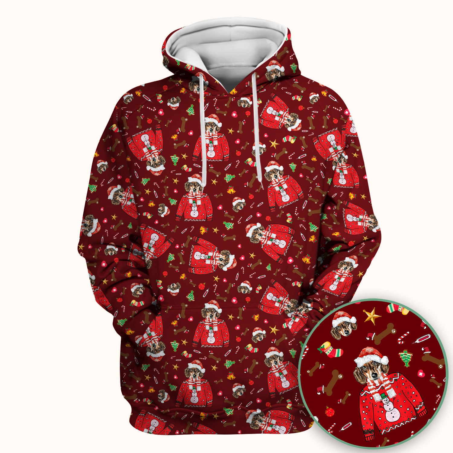 Funny Dog Christmas Scrub Top – Cute Puppy in Santa Outfit Pattern – Festive Holiday Medical Uniform For Nurses And Pet Lovers