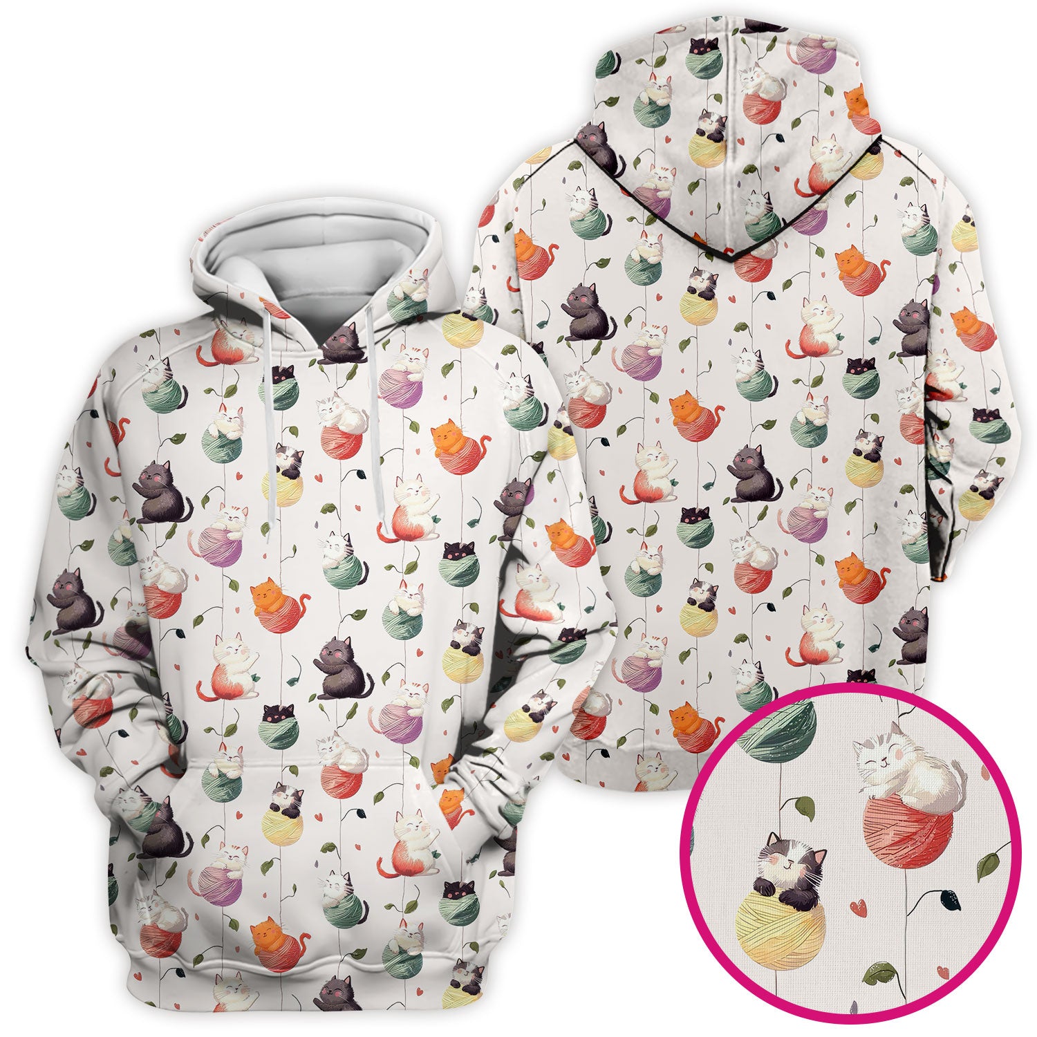Cute Cats Playing Yarn Balls Pattern Print Scrub Top, Comfortable Scrubs for Nurses