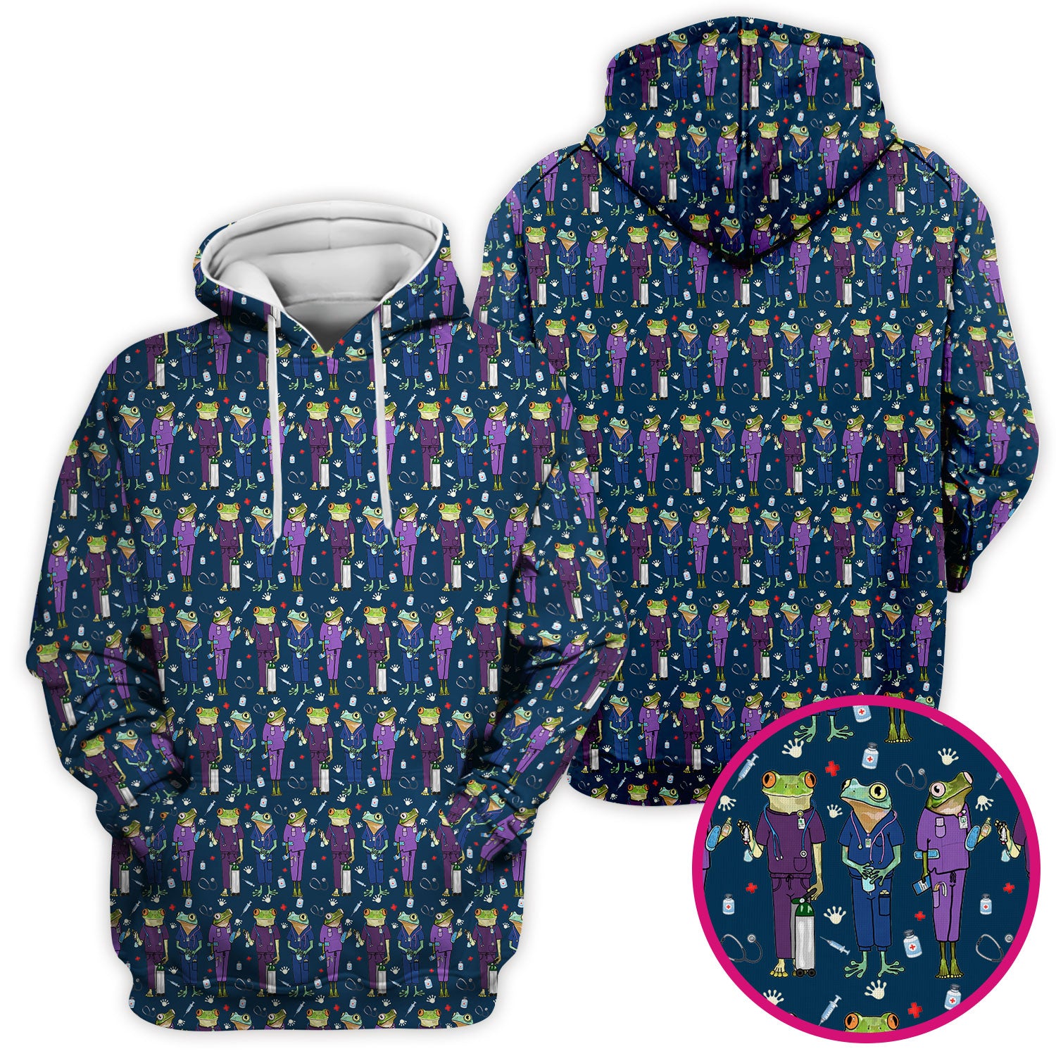 Funny Frog Nurse Pattern Scrub Top, Breathable Healthcare Uniform Top