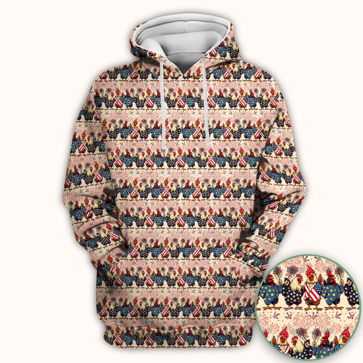 Patriotic Rooster Fireworks Pattern Scrub Top, Comfortable Scrubs for Nurses